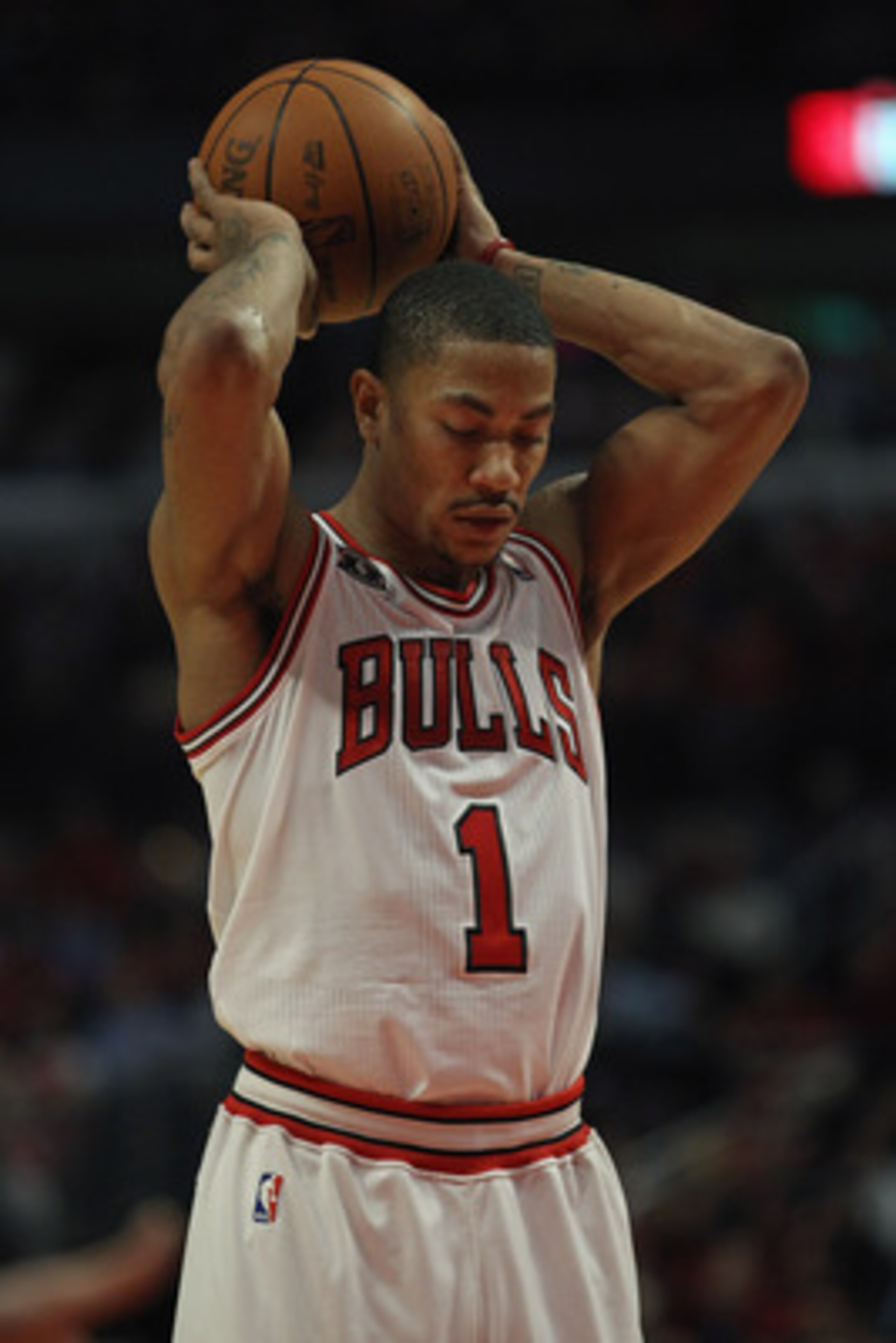 CHICAGO, IL - APRIL 18: Derrick Rose #1 of the Chicago Bulls prepares to shoot a free-throw against the Indiana Pacers in Game Two of the Eastern Conference Quarterfinals in the 2011 NBA Playoffs at the United Center on April 18, 2011 in Chicago, Illinois