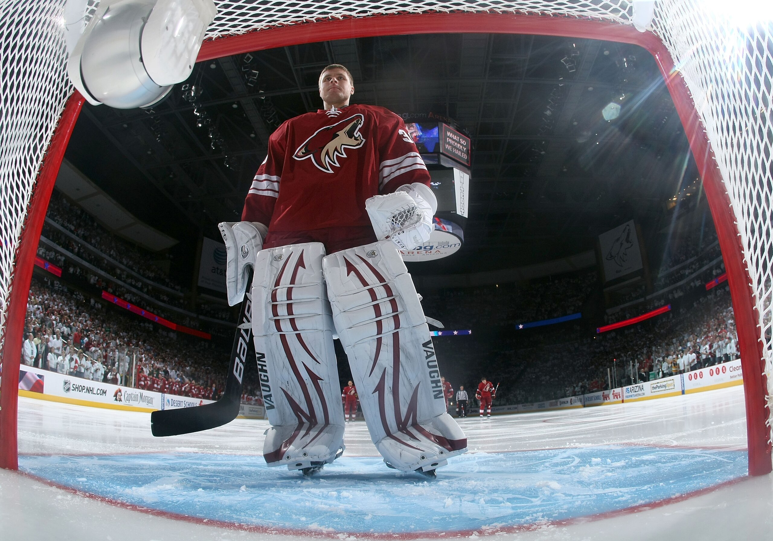 GLENDALE, AZ - APRIL 20:  Goaltender Ilya Bryzgalov #30 of the Phoenix Coyotes in Game Four of the Western Conference Quarterfinals against the Detroit Red Wings during the 2011 NHL Stanley Cup Playoffs at Jobing.com Arena on April 20, 2011 in Glendale, A