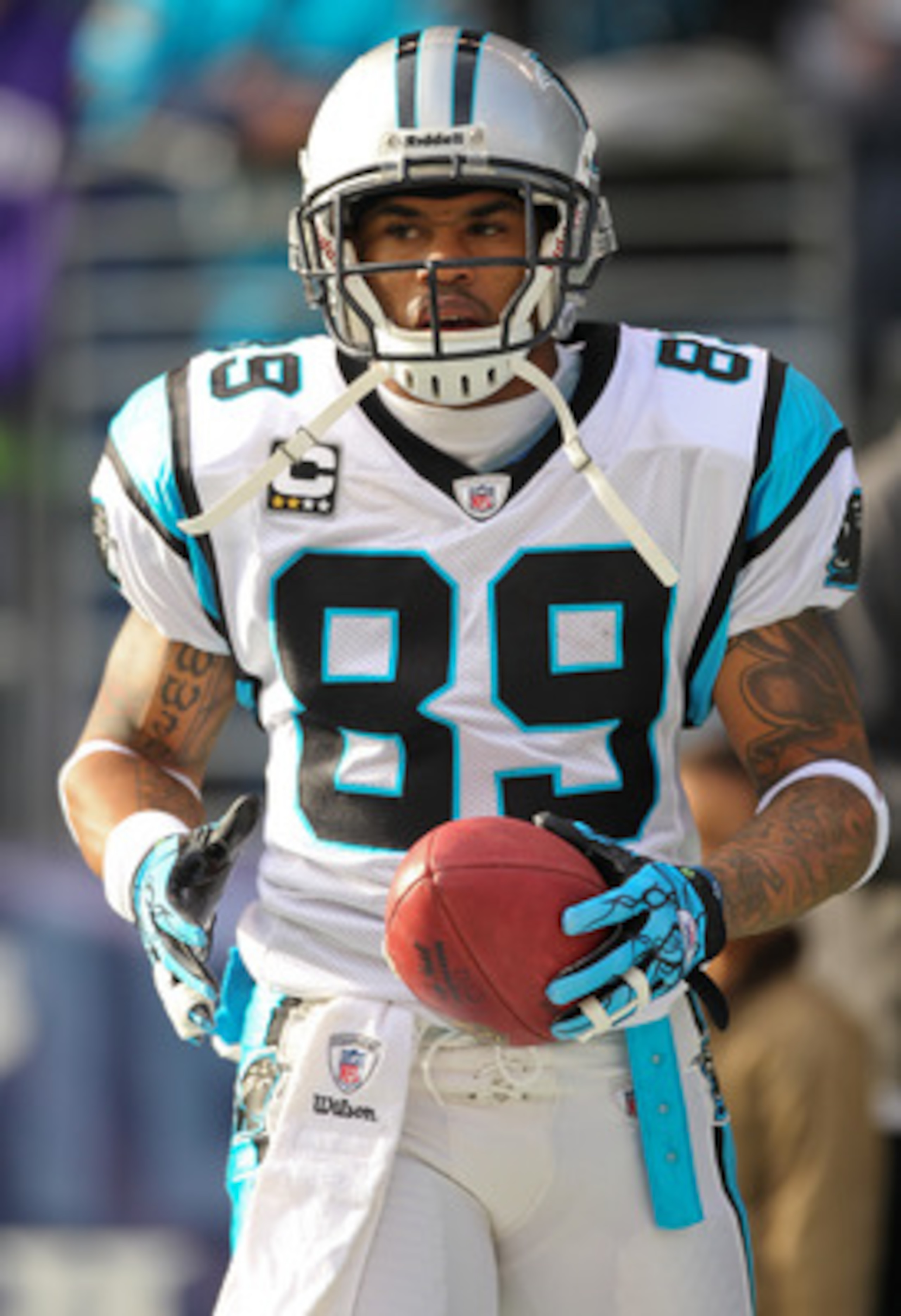 SEATTLE - DECEMBER 05:  Wide receiver Steve Smith #89 of the Carolina Panthers looks on during warmups prior to the game against the Seattle Seahawks at Qwest Field on December 5, 2010 in Seattle, Washington. The Seahawks won, 31-14. (Photo by Otto Greule
