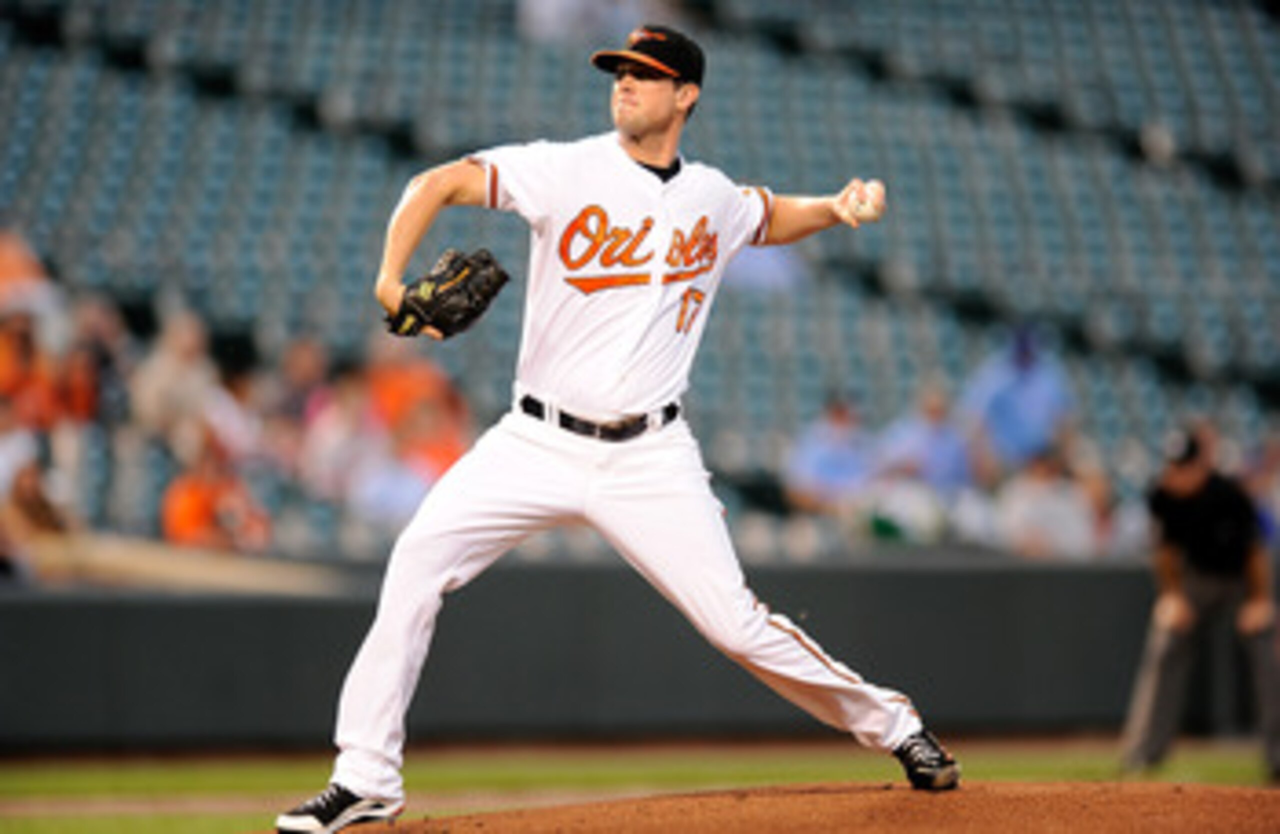 BALTIMORE - SEPTEMBER 13:  Brian Matusz #17 of the Baltimore Orioles pitches against the Toronto Blue Jays at Camden Yards on September 13, 2010 in Baltimore, Maryland.  (Photo by Greg Fiume/Getty Images)