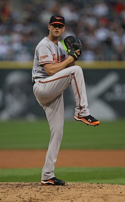 CHICAGO - AUGUST 25: Starting pitcher Brian Matusz #17 of the Baltimore Orioles delivers the ball against the Chicago White Sox at U.S. Cellular Field on August 25, 2010 in Chicago, Illinois. The Orioles defeated the White Sox 4-2. (Photo by Jonathan Dani