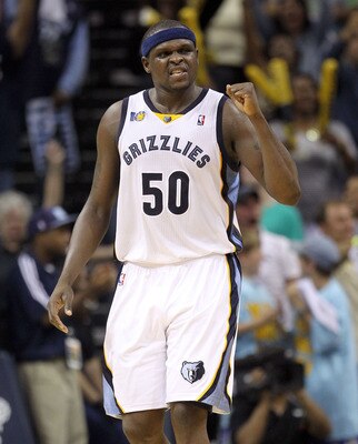 MEMPHIS, TN - APRIL 29:  Zach Randolph #50 of the Memphis Grizzlies celebrates during the Grizzlies 99-91 win over the San Antonio Spurs  in Game Six of the Western Conference Quarterfinals in the 2011 NBA Playoffs at FedExForum on April 29, 2011 in Memph