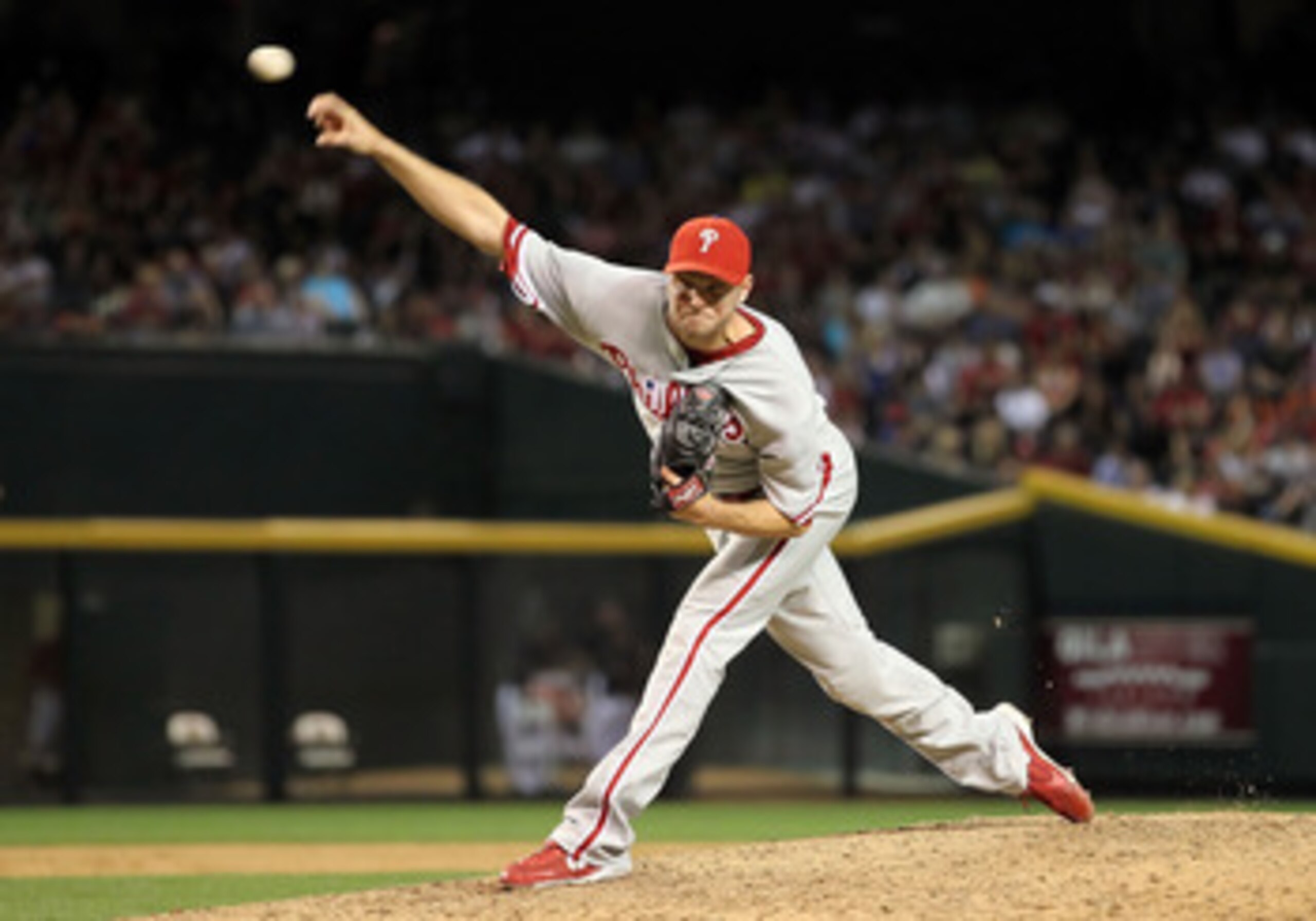 PHOENIX - APRIL 24:  Relief pitcher Ryan Madson #46 of the Philadelphia Phillies pitches against the Arizona Diamondbacks in the Major League Baseball game at Chase Field on April 24, 2010 in Phoenix, Arizona.  The Phillies defeated the Diamondbacks 3-2.