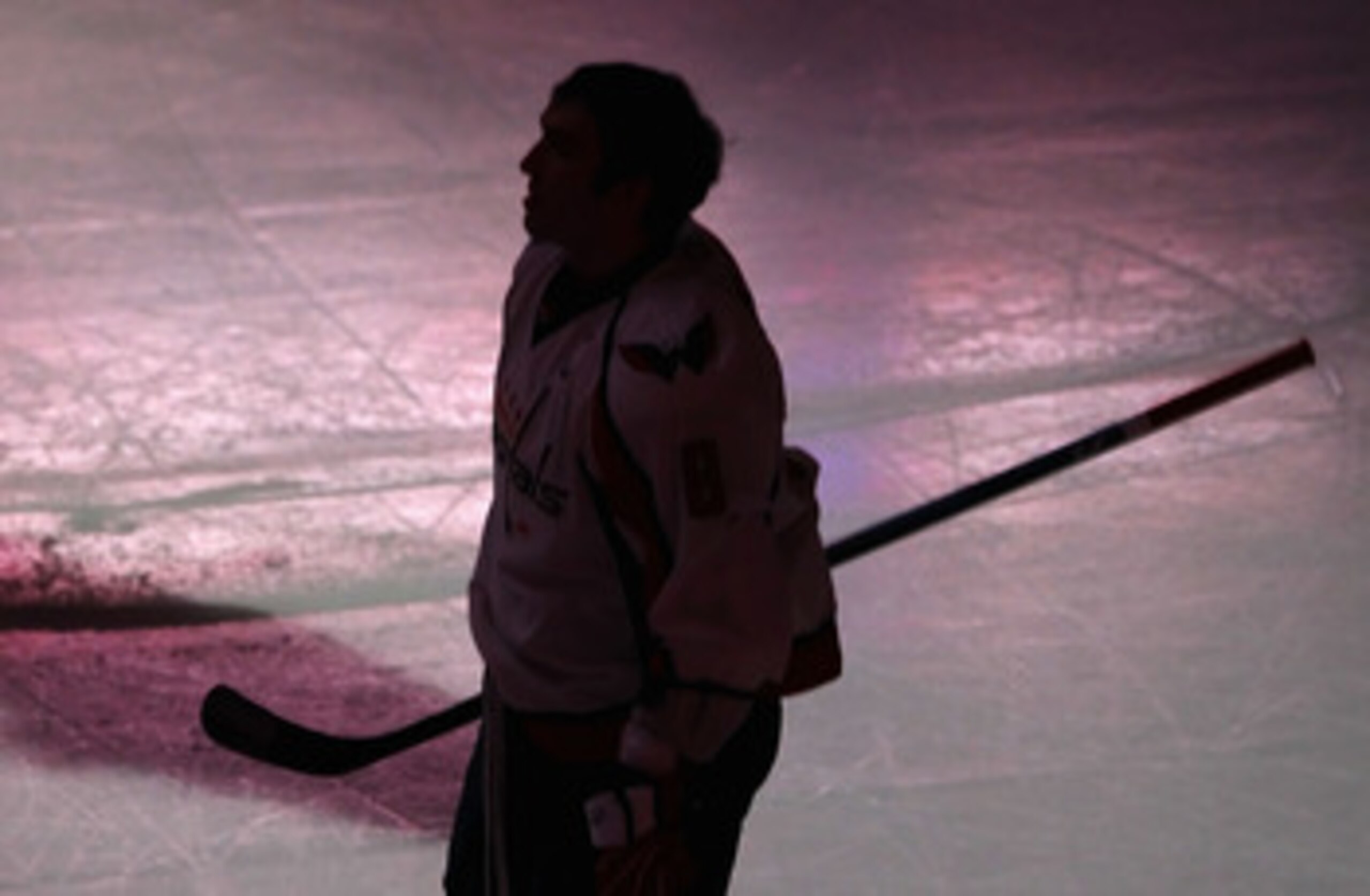GLENDALE, AZ - FEBRUARY 14:  Alex Ovechkin #8 of the Washington Capitals stands on the ice during the National Anthem before the NHL game against the Phoenix Coyotes at Jobing.com Arena on February 14, 2011 in Glendale, Arizona.  The Coyotes defeated the 