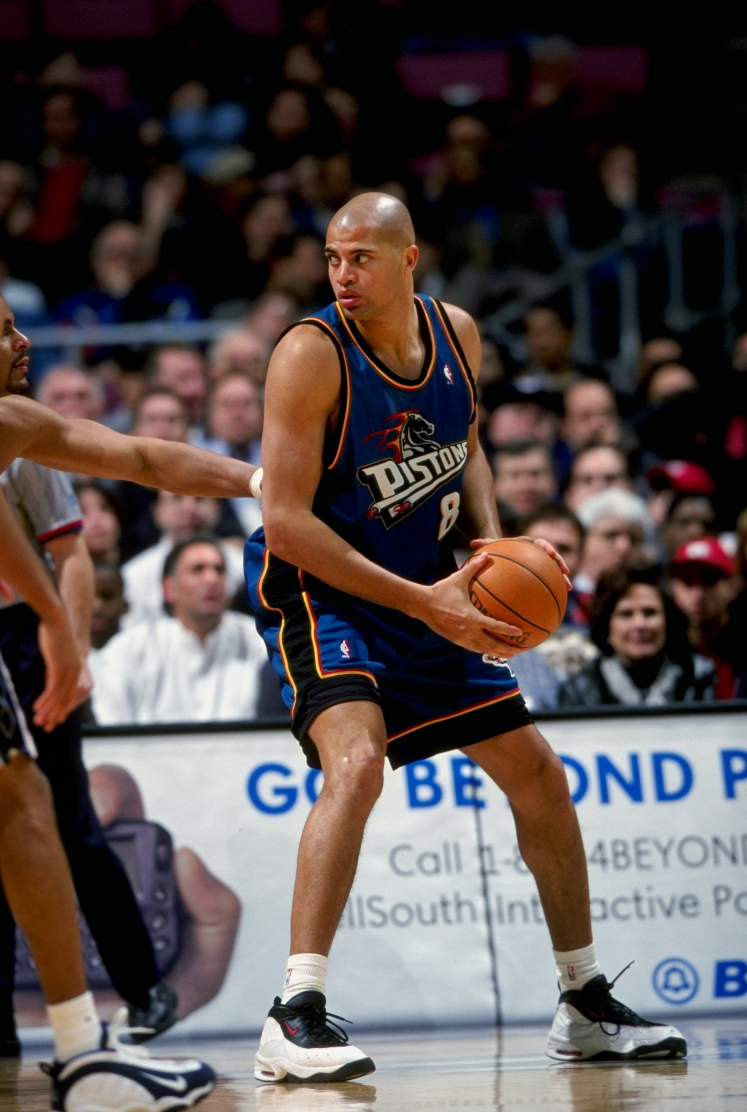 16 Feb 1999:  Bison Dele #8 of the Detroit Pistons in action during the game against the New Jersey Nets at the Continental Airlines Arena in East Rutherford, New Jersey. The Nets defeated the Pistons 97-82.  Mandatory Credit: Ezra O. Shaw  /Allsport