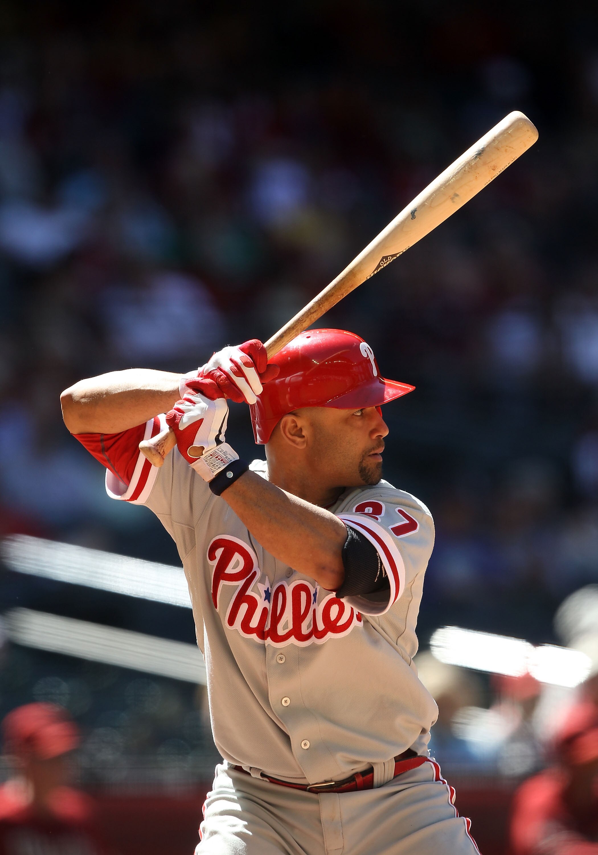 PHOENIX, AZ - APRIL 27: Placido Polanco #27 of the Philadelphia Phillies bats against the Arizona Diamondbacks during the Major League Baseball game at Chase Field on April 27, 2011 in Phoenix, Arizona. The Phillies defeated the Diamondbacks 8-4. (Phot PHOENIX, AZ - APRIL 27: Placido Polanco #27 of the Philadelphia Phillies bats against the Arizona Diamondbacks during the Major League Baseball game at Chase Field on April 27, 2011 in Phoenix, Arizona. The Phillies defeated the Diamondbacks 8-4. (Phot