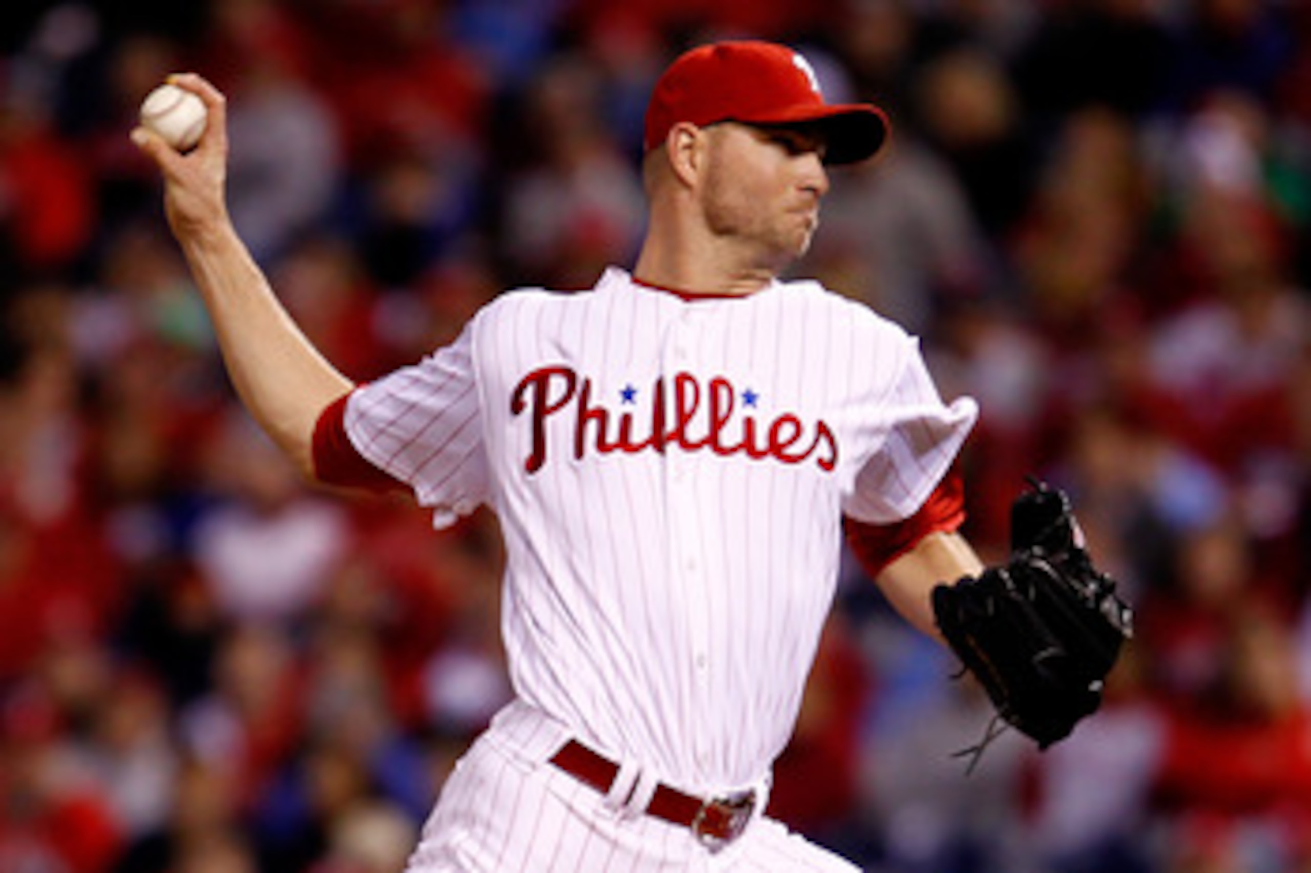 PHILADELPHIA - OCTOBER 17:  Ryan Madson #46 of the Philadelphia Phillies pitches in the ninth inning against the San Francisco Giants in Game Two of the NLCS during the 2010 MLB Playoffs at Citizens Bank Park on October 17, 2010 in Philadelphia, Pennsylva