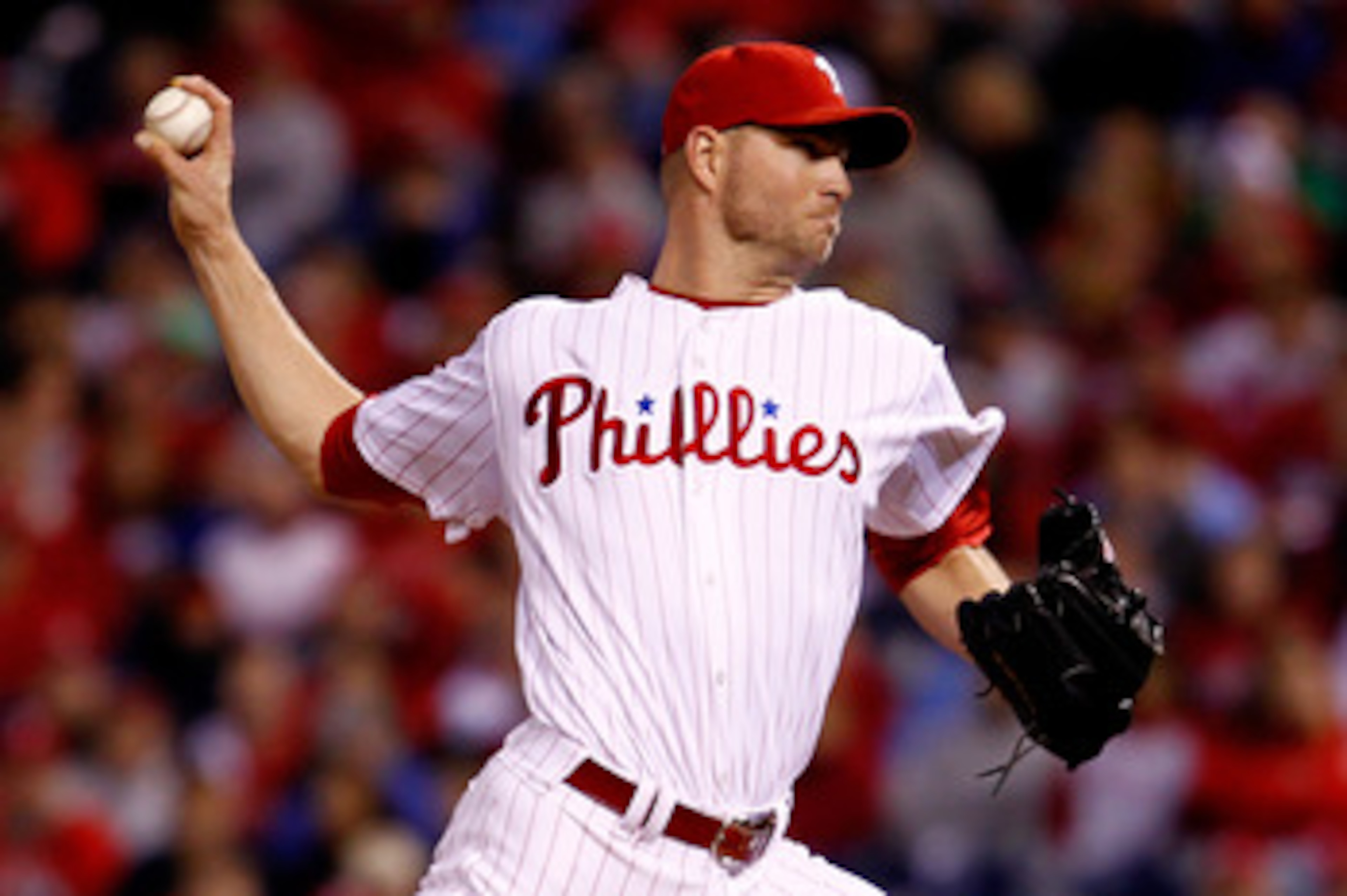 PHILADELPHIA - OCTOBER 17:  Ryan Madson #46 of the Philadelphia Phillies pitches in the ninth inning against the San Francisco Giants in Game Two of the NLCS during the 2010 MLB Playoffs at Citizens Bank Park on October 17, 2010 in Philadelphia, Pennsylva