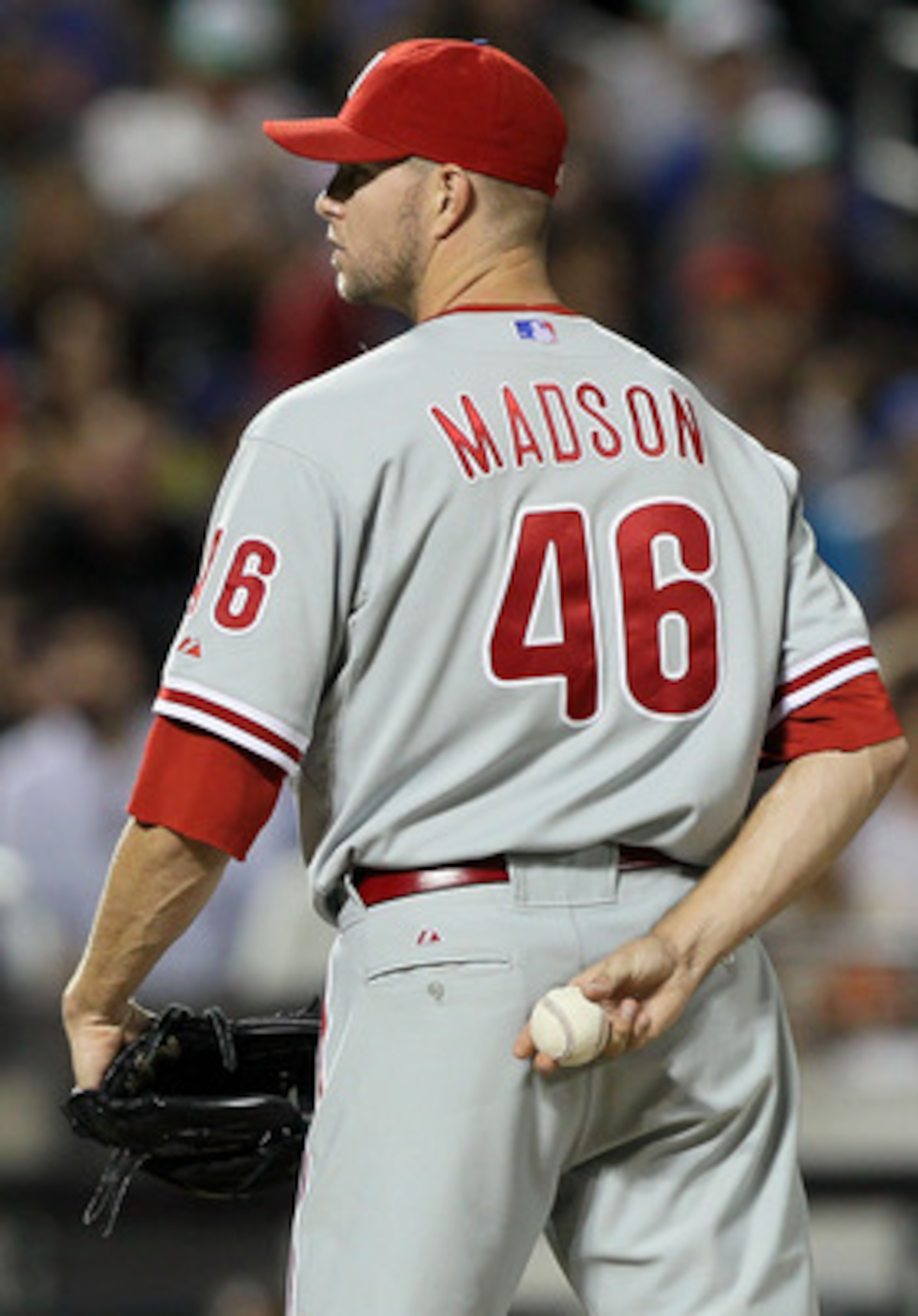 NEW YORK - AUGUST 14:  Ryan Madson #46 of the Philadelphia Phillies delivers a pitch against the New York Mets on August 14, 2010 at Citi Field in the Flushing neighborhood of the Queens borough of New York City.  (Photo by Jim McIsaac/Getty Images)