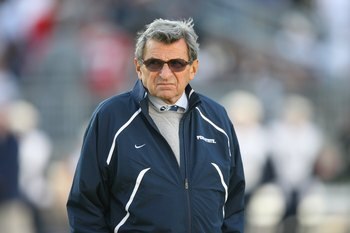 STATE COLLEGE, PA - NOVEMBER 7: Head coach Joe Paterno of the Penn State Nittany Lions watches warm-ups before a game against the Ohio State Buckeyes on November 7, 2009 at Beaver Stadium in State College, Pennsylvania. Ohio State won 24-7. (Photo by Hunt