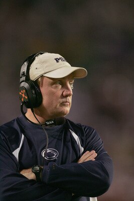 MIAMI GARDENS, FL - JANUARY 3:  Defensive coach Tom Bradley of the Penn State Nittany Lions looks on from the sidelines during the 72nd Fed Ex Orange Bowl against the Florida State Seminoles at Dolphins Stadium on January 3, 2005 in Miami Gardens, Florida