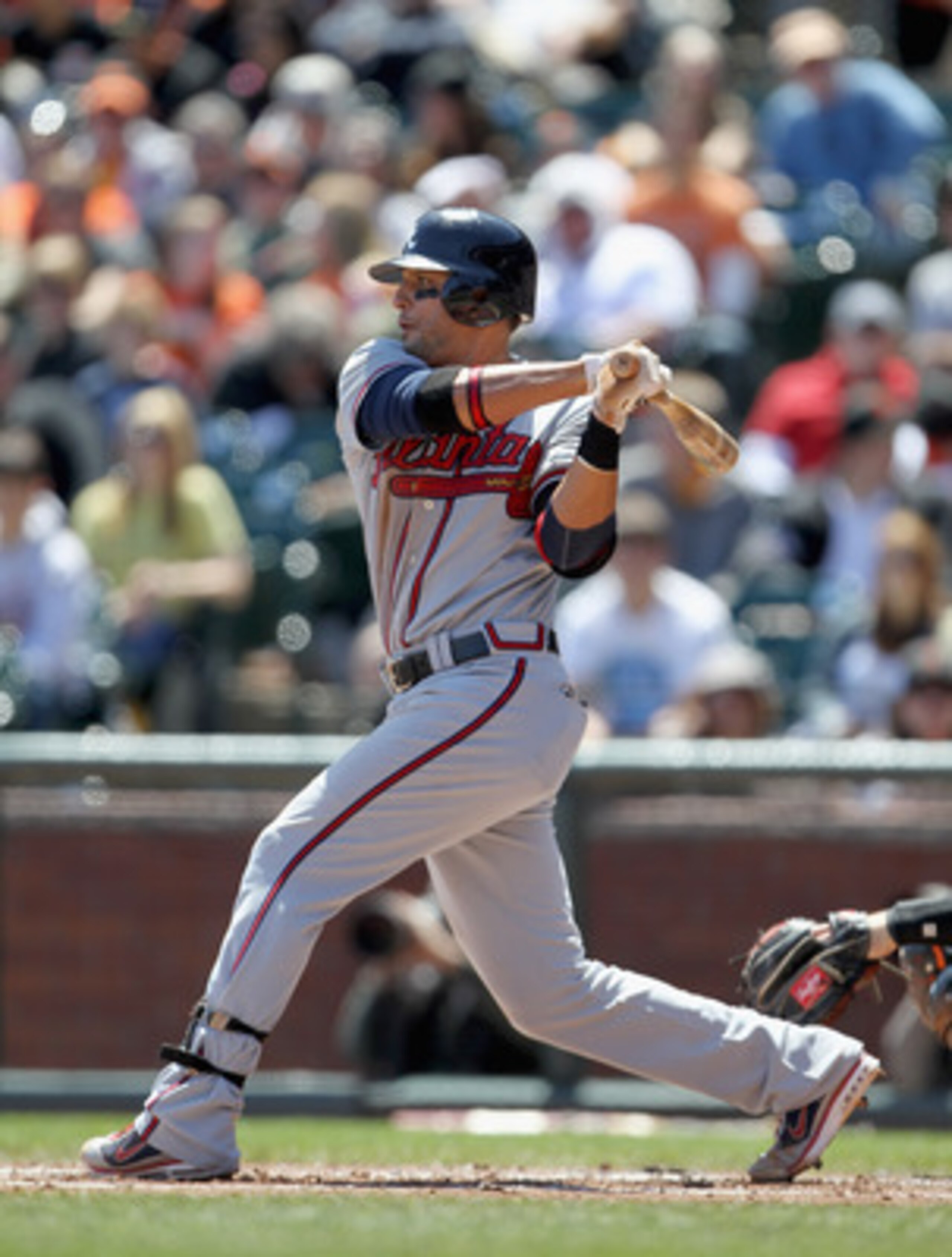 SAN FRANCISCO, CA - APRIL 24:  Martin Prado #14 of the Atlanta Braves in action against the San Francisco Giants at AT&T Park on April 24, 2011 in San Francisco, California.  (Photo by Ezra Shaw/Getty Images)