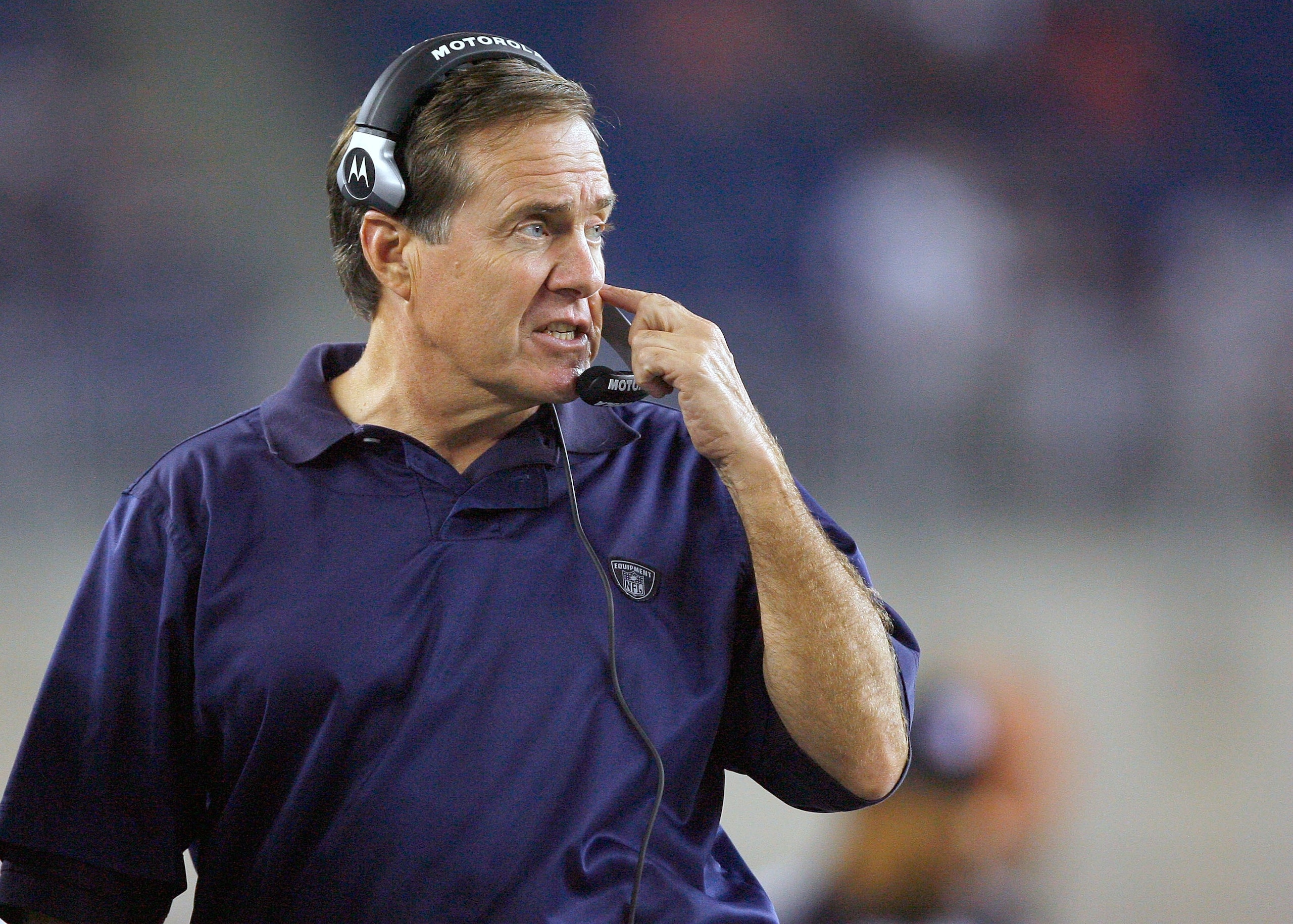 FOXBORO, MA - AUGUST 30:  New England Patriots coach Bill Belichick  watches the action gainst the New York Giants at Gilette Stadium on August 30, 2007  in Foxboro, Massachusetts.  (Photo by Jim Rogash/Getty Images)
