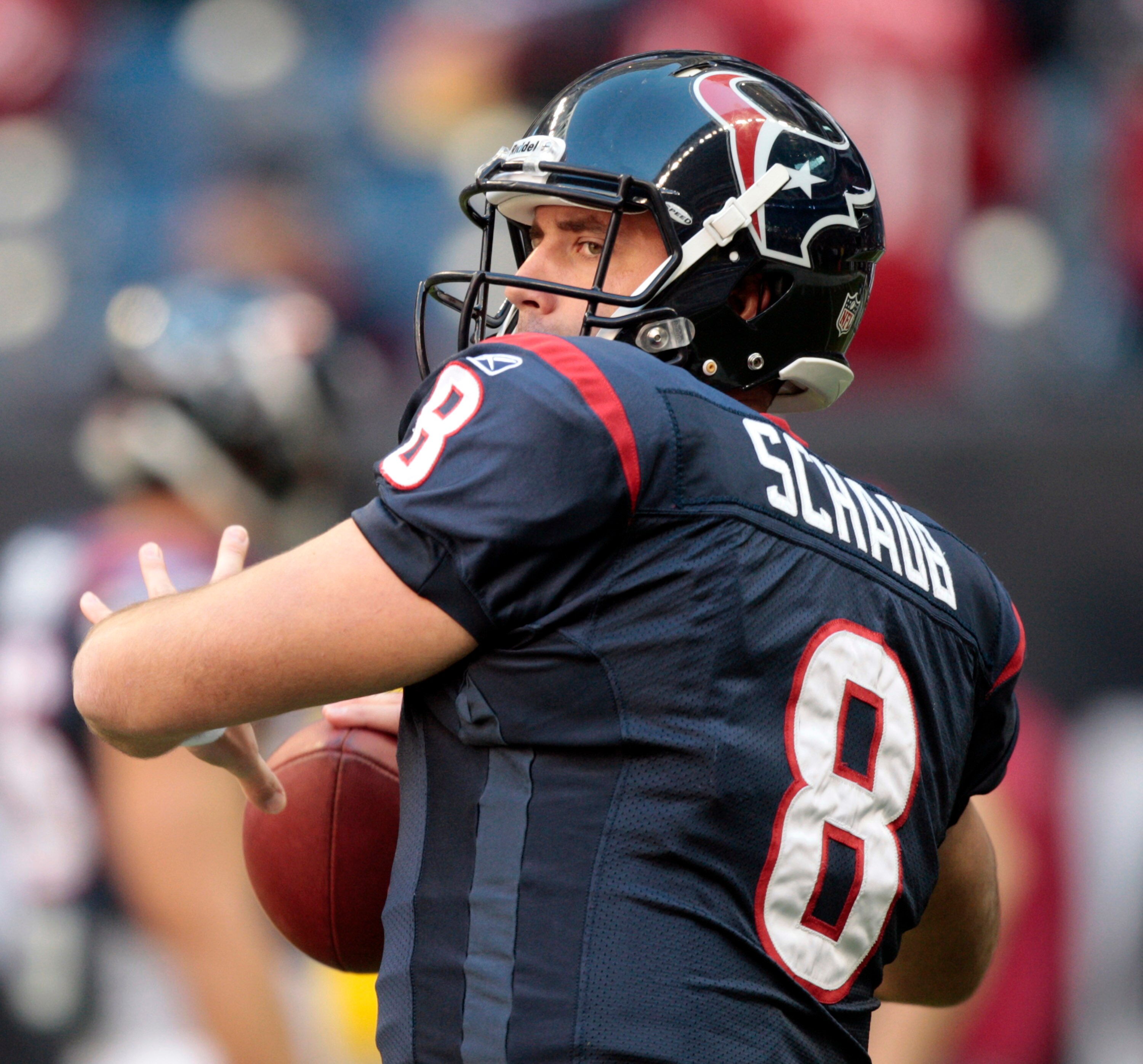 HOUSTON, TX - JANUARY 02: Quarterback Matt Schaub #8 of the Houston Texans during warm ups before playing Jacksonville Jaguars at Reliant Stadium on January 2, 2011 in Houston, Texas. (Photo by Bob Levey/Getty Images) HOUSTON, TX - JANUARY 02: Quarterback Matt Schaub #8 of the Houston Texans during warm ups before playing Jacksonville Jaguars at Reliant Stadium on January 2, 2011 in Houston, Texas. (Photo by Bob Levey/Getty Images)