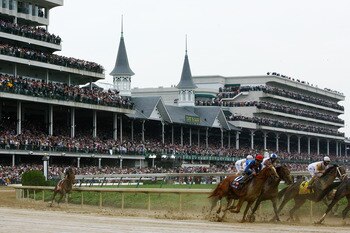 LOUISVILLE, KY - MAY 02:  Jockey Calvin Borel, atop Mine That Bird, rounds turn one in last place during the 135th running of the Kentucky Derby on May 2, 2009 at Churchill Downs in Louisville, Kentucky.  (Photo by Jamie Squire/Getty Images)