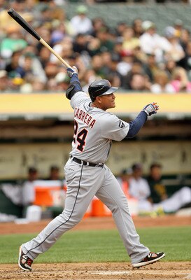 OAKLAND, CA - APRIL 17:  Miguel Cabrera #24 of the Detroit Tigers in action during their game against the Oakland Athletics at Oakland-Alameda County Coliseum on April 17, 2011 in Oakland, California.  (Photo by Ezra Shaw/Getty Images)
