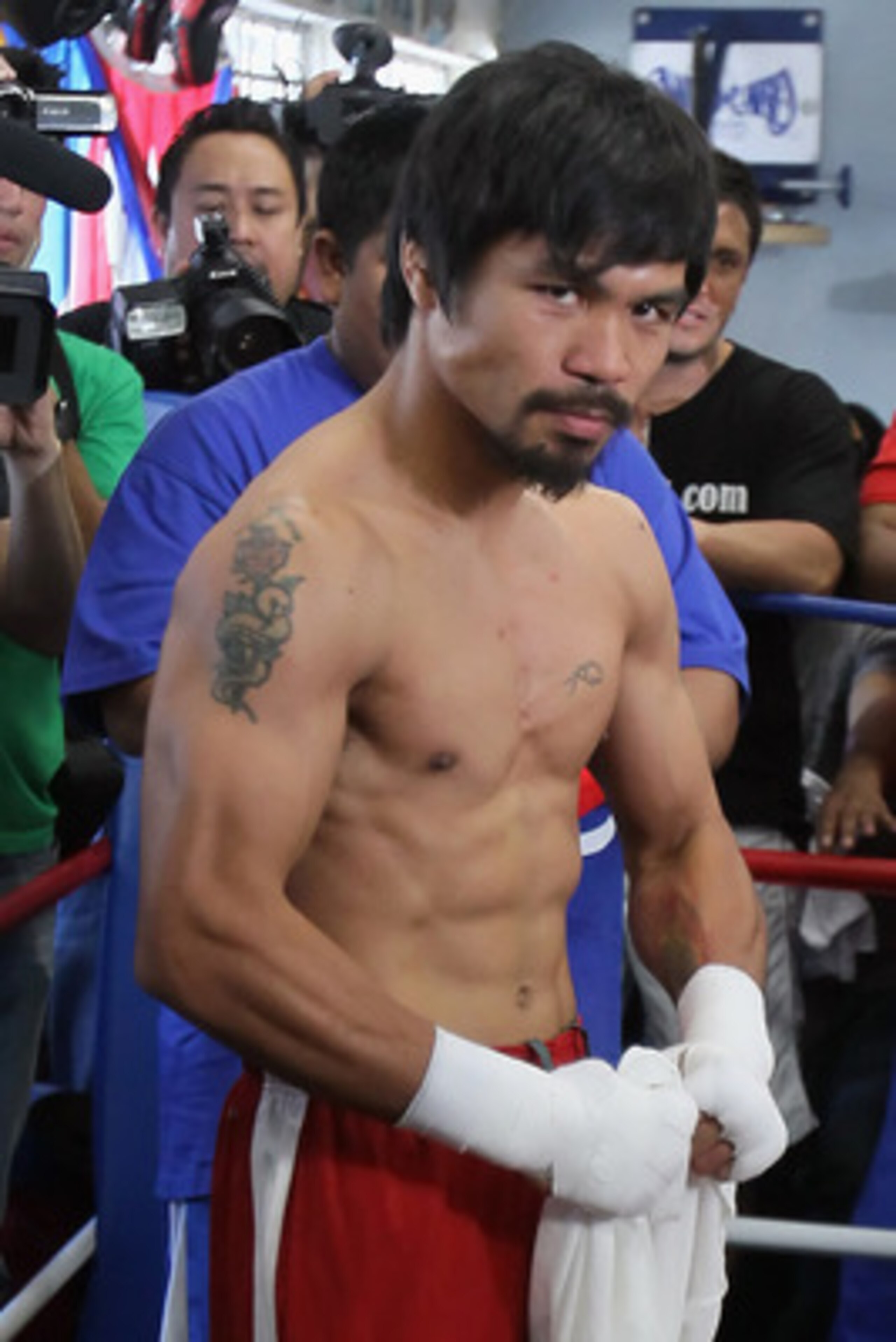 HOLLYWOOD, CA - APRIL 20:  Manny Pacquiao of the Philippines poses during a media workout at the Wild Card Boxing Club on April 20, 2011 in Hollywood, California.  (Photo by Jeff Gross/Getty Images)