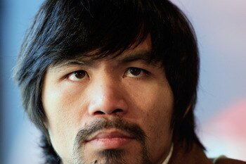 NEW YORK, NY - FEBRUARY 14:  Manny Pacquiao looks on at a press conference to promote his upcoming fight with Shane Mosley at The Lighthouse at Chelsea Piers on February 14, 2011 in New York City.  (Photo by Chris Trotman/Getty Images)