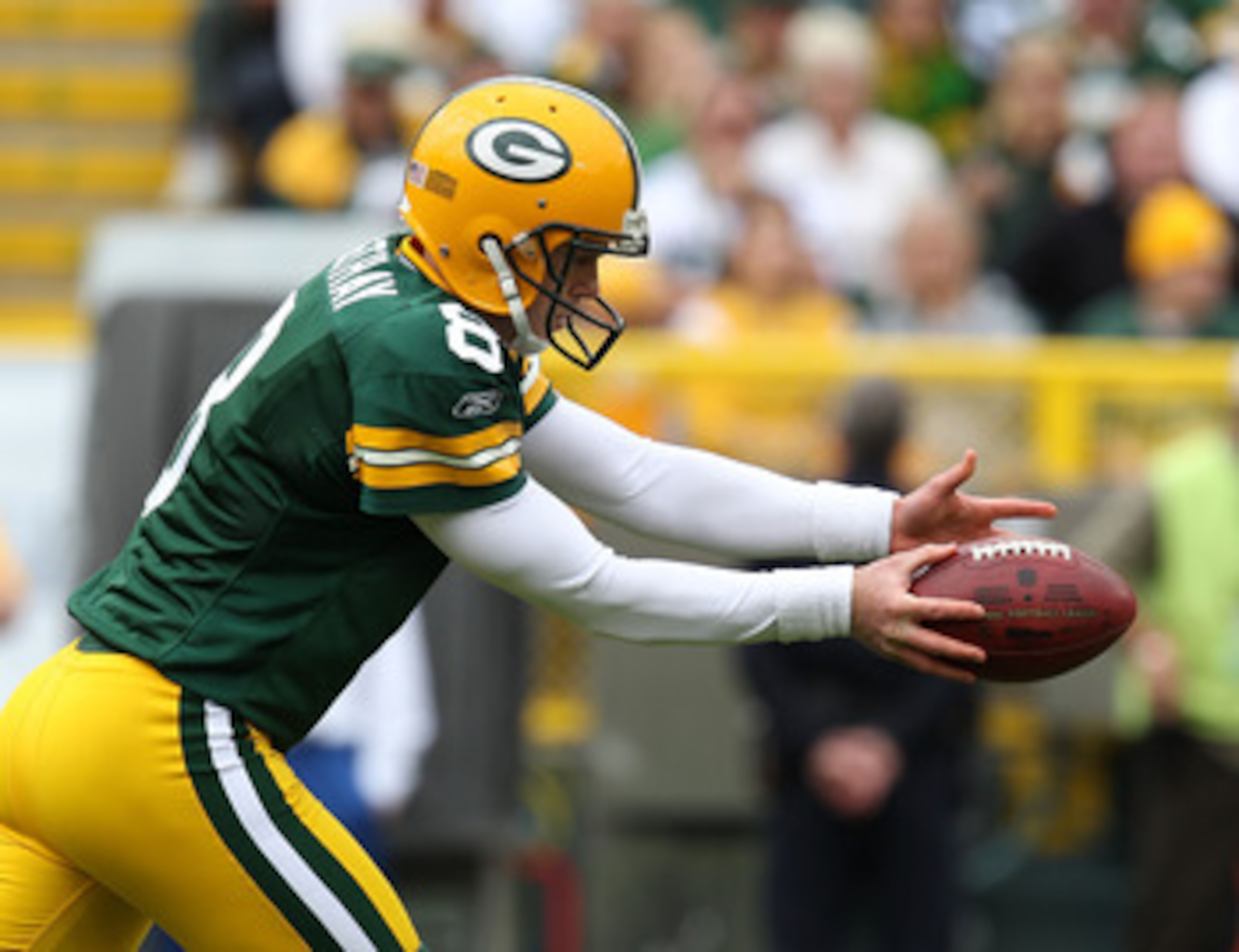 GREEN BAY, WI - SEPTEMBER 19: Tim Masthay #8 of the Green Bay Packers punts the ball against the Buffalo Bills at Lambeau Field on September 19, 2010 in Green Bay, Wisconsin. The Packers defeated the Bills 34-7. (Photo by Jonathan Daniel/Getty Images)