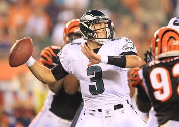 CINCINNATI - AUGUST 20:  Mike Kafka #3 of the Philadelphia Eagles throws a pass during the NFL preseason game against the Cincinnati Bengals at Paul Brown Stadium on August 20, 2010 in Cincinnati, Ohio.  (Photo by Andy Lyons/Getty Images)