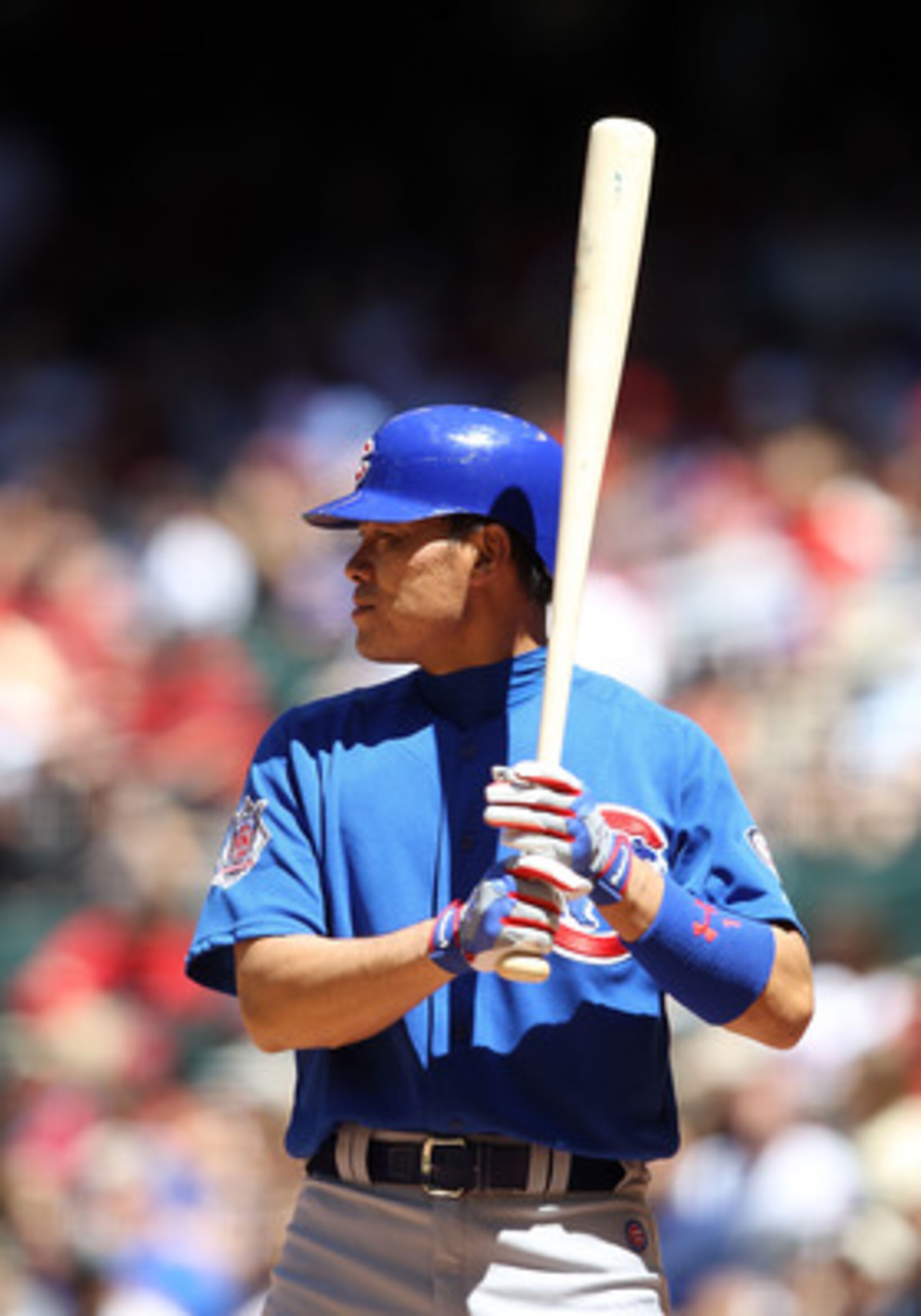 PHOENIX, AZ - MAY 01:  Kosuke Fukudome #1 of the Chicago Cubs bats against the Arizona Diamondbacks during the Major League Baseball game at Chase Field on May 1, 2011 in Phoenix, Arizona.  The Diamondbacks defeated the Cubs 4-3.  (Photo by Christian Pete