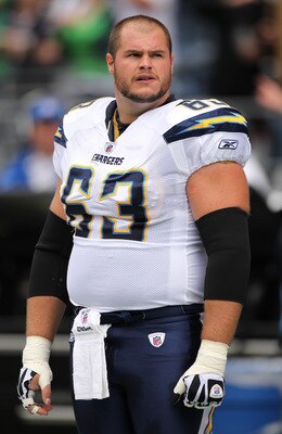 SEATTLE - SEPTEMBER 26:  Center Scott Mruczkowski #63 of the San Diego Chargers looks on prior to the game against the Seattle Seahawks at Qwest Field on September 26, 2010 in Seattle, Washington. (Photo by Otto Greule Jr/Getty Images)