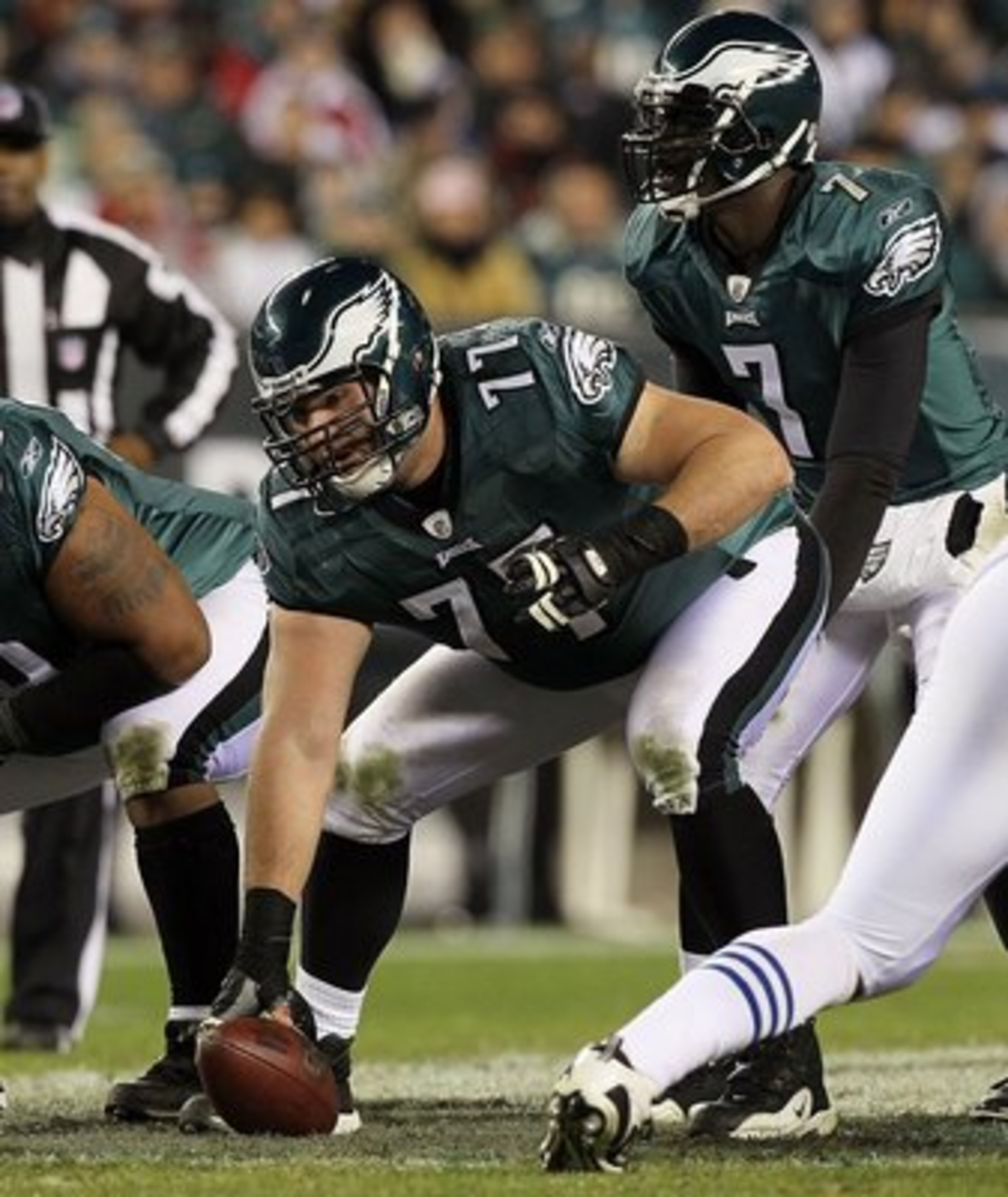 PHILADELPHIA - NOVEMBER 07:  Mike McGlynn #77 of the Philadelphia Eagles against the Indianapolis Colts on November 7, 2010 at Lincoln Financial Field in Philadelphia, Pennsylvania. The Eagles defeated the Colts 26-24.  (Photo by Jim McIsaac/Getty Images)