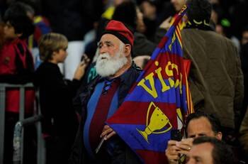 BARCELONA - APRIL 3: Fans during the UEFA Champions League Semi Final second leg match between Barcelona and Real Madrid at the Camp Nou stadium on May 3, 2011 in Barcelona, Spain. (Photo by David Ramos/Getty Images)