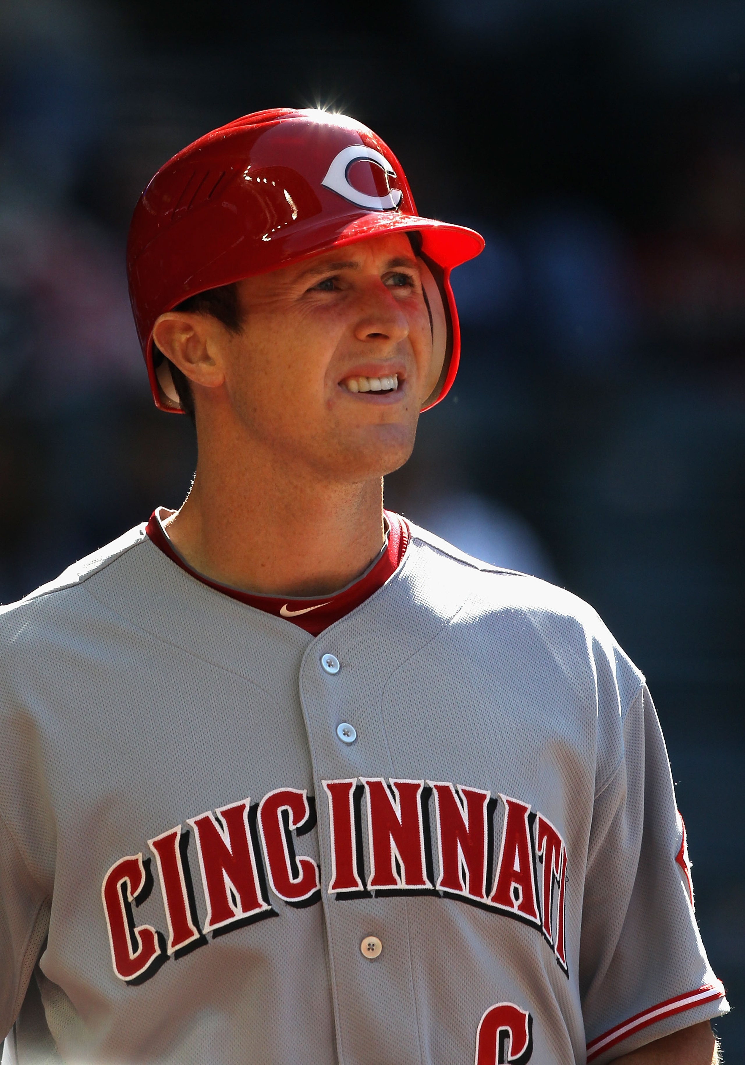 PHOENIX, AZ - APRIL 10:  Drew Stubbs #6 of the Cincinnati Reds on deck during the Major League Baseball game against the Arizona Diamondbacks at Chase Field on April 10, 2011 in Phoenix, Arizona.  The Diamondbacks defeated the Reds 10-8.  (Photo by Christ