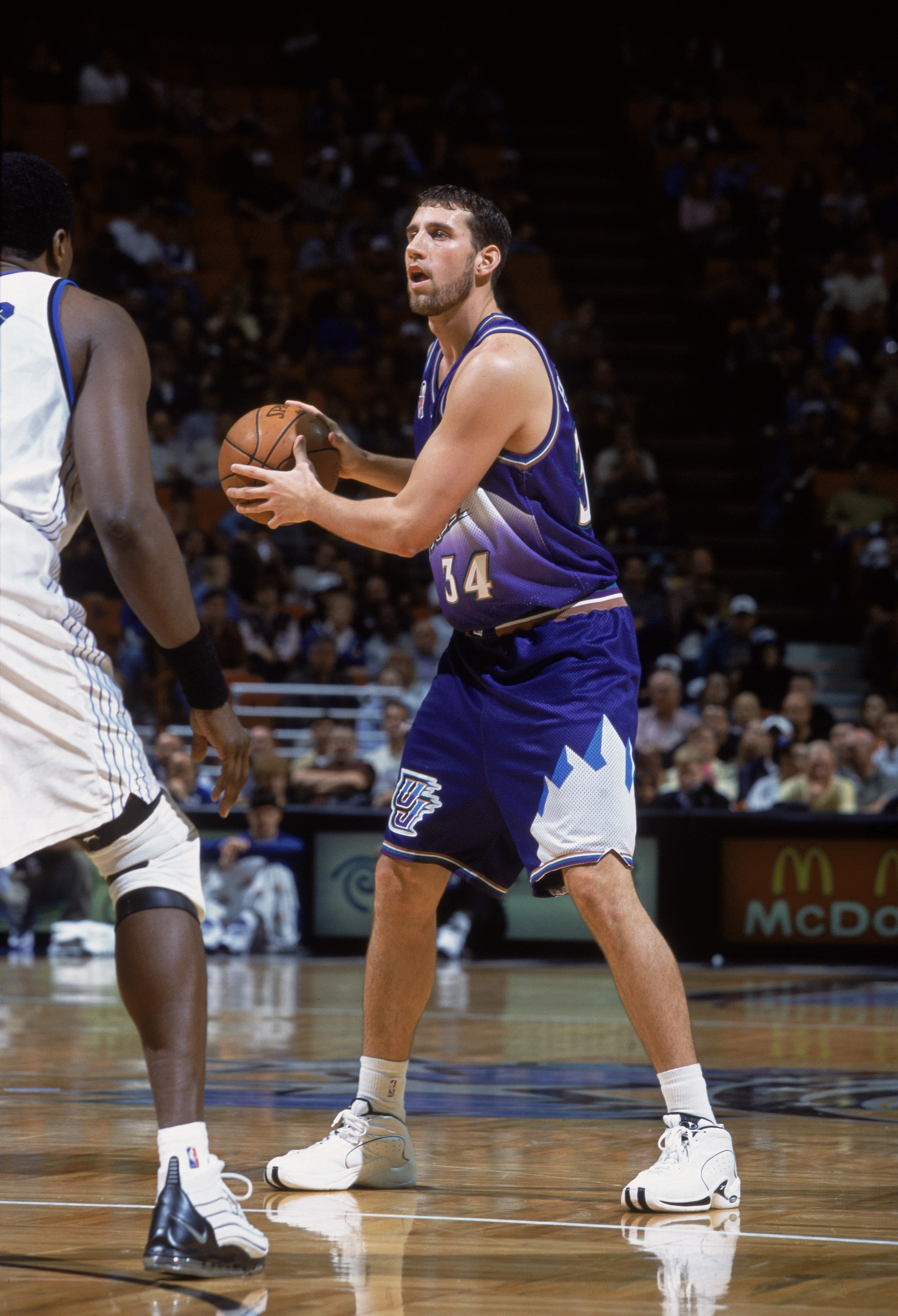 19 Dec 2001: Forward Scott Padgett #34 of the Utah Jazz holds the ball during the NBA game against the Orlando Magic at the TD Waterhouse Centre in Orlando, Florida. The Magic defeated the Jazz 98-90. Mandatory Credit: Andy Lyons/Getty Images 19 Dec 2001: Forward Scott Padgett #34 of the Utah Jazz holds the ball during the NBA game against the Orlando Magic at the TD Waterhouse Centre in Orlando, Florida. The Magic defeated the Jazz 98-90. Mandatory Credit: Andy Lyons/Getty Images