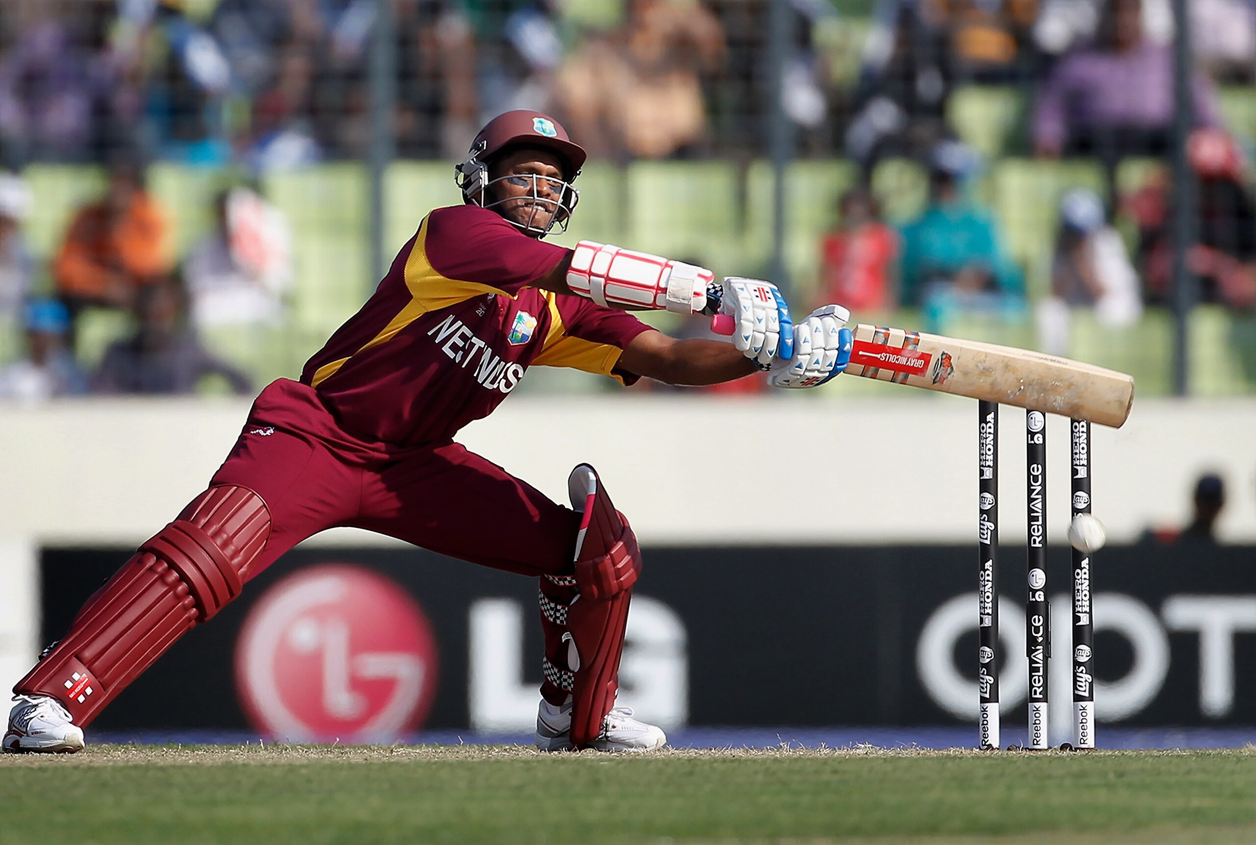 DHAKA, BANGLADESH - MARCH 23: Shivnarine Chanderpaul of West Indies bats during the 1st quarterfinal of the ICC Cricket World Cup at Shere-e-Bangla National Stadium on March 23, 2011 in Dhaka, Bangladesh.  (Photo by Daniel Berehulak/Getty Images)