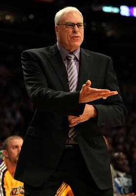 LOS ANGELES, CA - MAY 04:  Head coach Phil Jackson of the Los Angeles Lakers reacts in the first quarter while taking on the Dallas Mavericks in Game Two of the Western Conference Semifinals in the 2011 NBA Playoffs at Staples Center on May 4, 2011 in Los