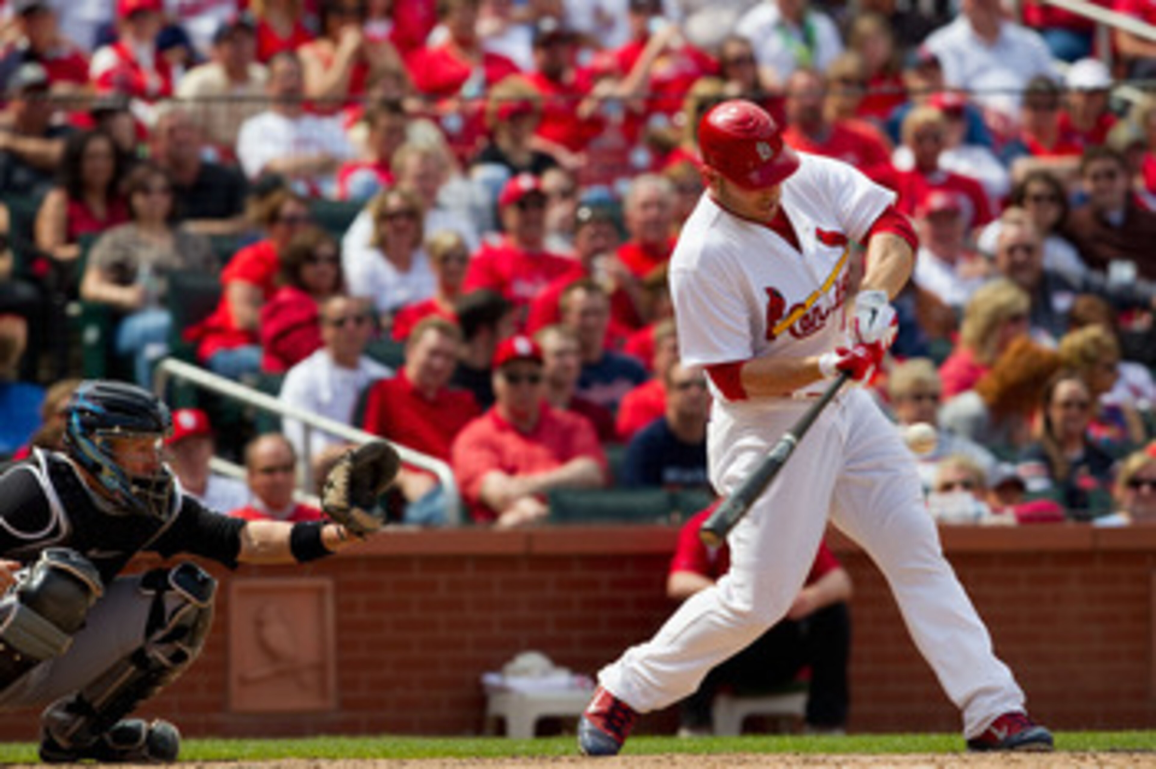 ST. LOUIS, MO - MAY 5: Matt Holliday #7 of the St. Louis Cardinals hits a game-tying RBI single against the Florida Marlins at Busch Stadium on May 5, 2011 in St. Louis, Missouri. (Photo by Dilip Vishwanat/Getty Images) ST. LOUIS, MO - MAY 5: Matt Holliday #7 of the St. Louis Cardinals hits a game-tying RBI single against the Florida Marlins at Busch Stadium on May 5, 2011 in St. Louis, Missouri. (Photo by Dilip Vishwanat/Getty Images)