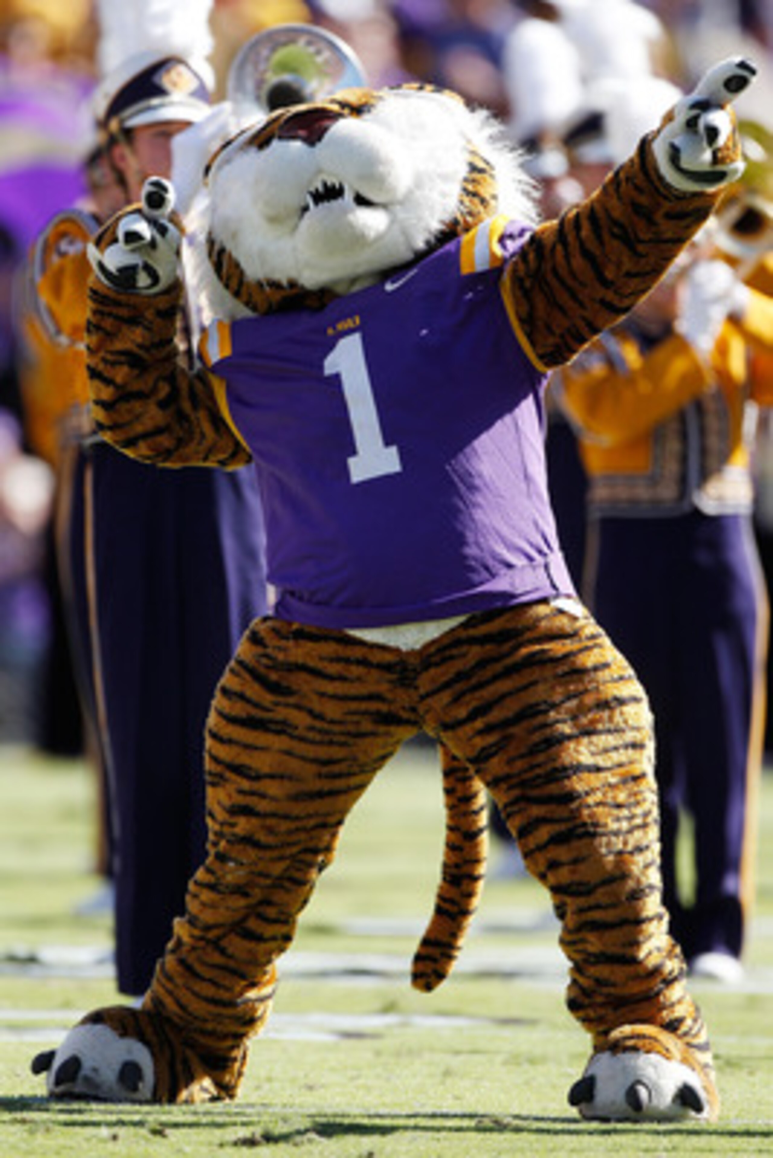 BATON ROUGE, LA - NOVEMBER 06:  Mascot Mike the Tiger of the Louisiana State University Tigers in action during pregame before the Alabama Crimson Tide  at Tiger Stadium on November 6, 2010 in Baton Rouge, Louisiana.  (Photo by Chris Graythen/Getty Images