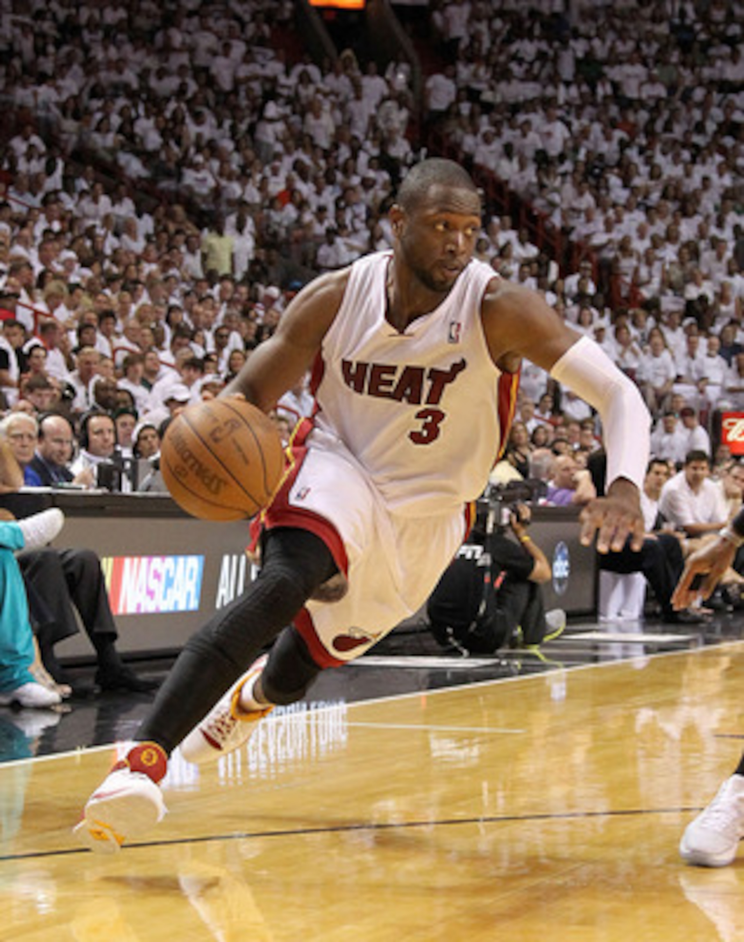 MIAMI, FL - MAY 01:  Dwyane Wade #3 of the Miami Heat drives to the lane during Game One of the Eastern Conference Semifinals of the 2011 NBA Playoffs against the Boston Celtics at American Airlines Arena on May 1, 2011 in Miami, Florida. NOTE TO USER: Us