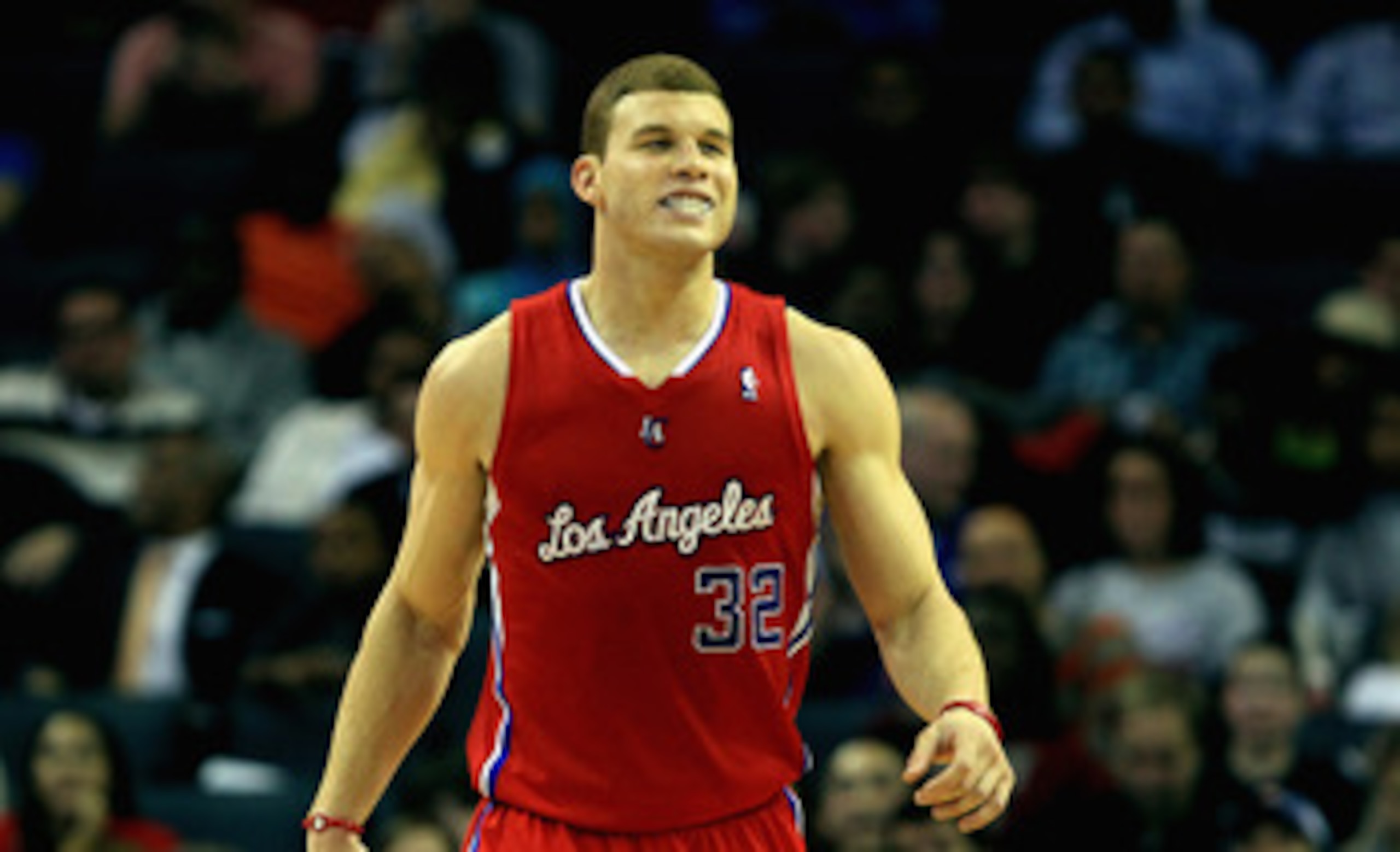 CHARLOTTE, NC - MARCH 07:  Blake Griffin #32 of the Los Angeles Clippers smiles as he walks down the court against the Charlotte Bobcats during their 92-87 victory at Time Warner Cable Arena on March 7, 2011 in Charlotte, North Carolina. NOTE TO USER: Use