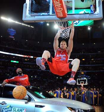 LOS ANGELES, CA - FEBRUARY 19:  Blake Griffin #32 of the Los Angeles Clippers dunks the ball over a car in the final round of the Sprite Slam Dunk Contest apart of NBA All-Star Saturday Night at Staples Center on February 19, 2011 in Los Angeles, Californ