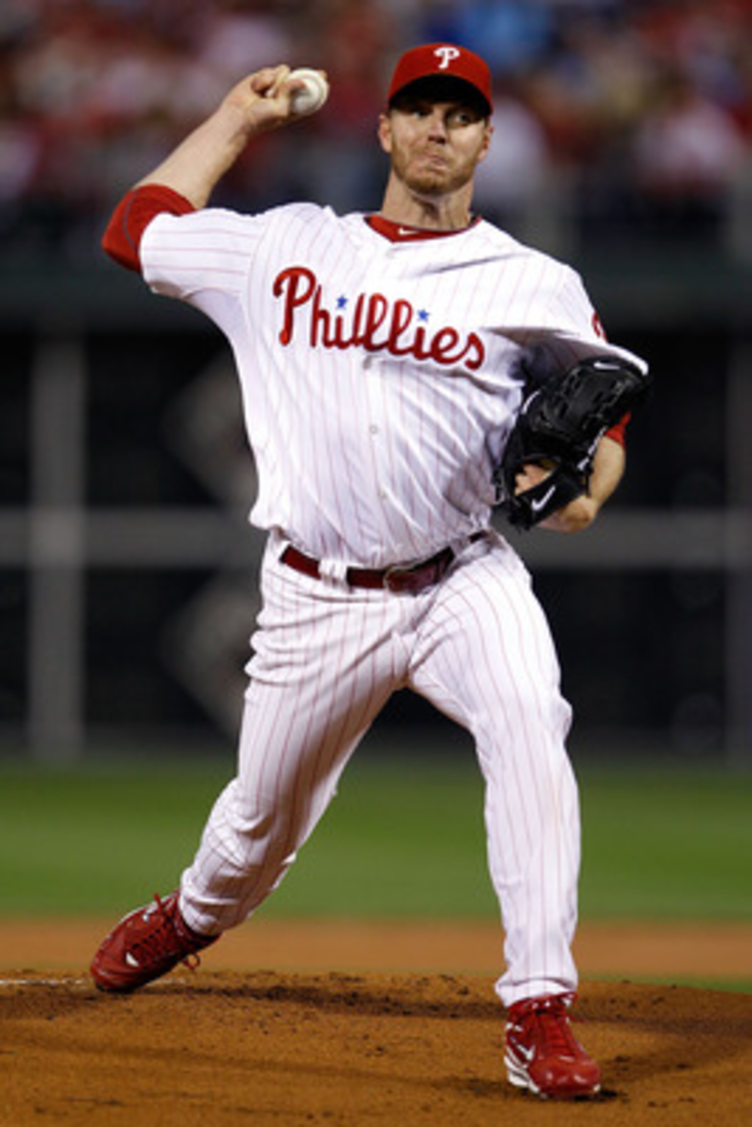 PHILADELPHIA - OCTOBER 16:  Roy Halladay #34 of the Philadelphia Phillies pitches in the first inning against the San Francisco Giants in Game One of the NLCS during the 2010 MLB Playoffs at Citizens Bank Park on October 16, 2010 in Philadelphia, Pennsylv