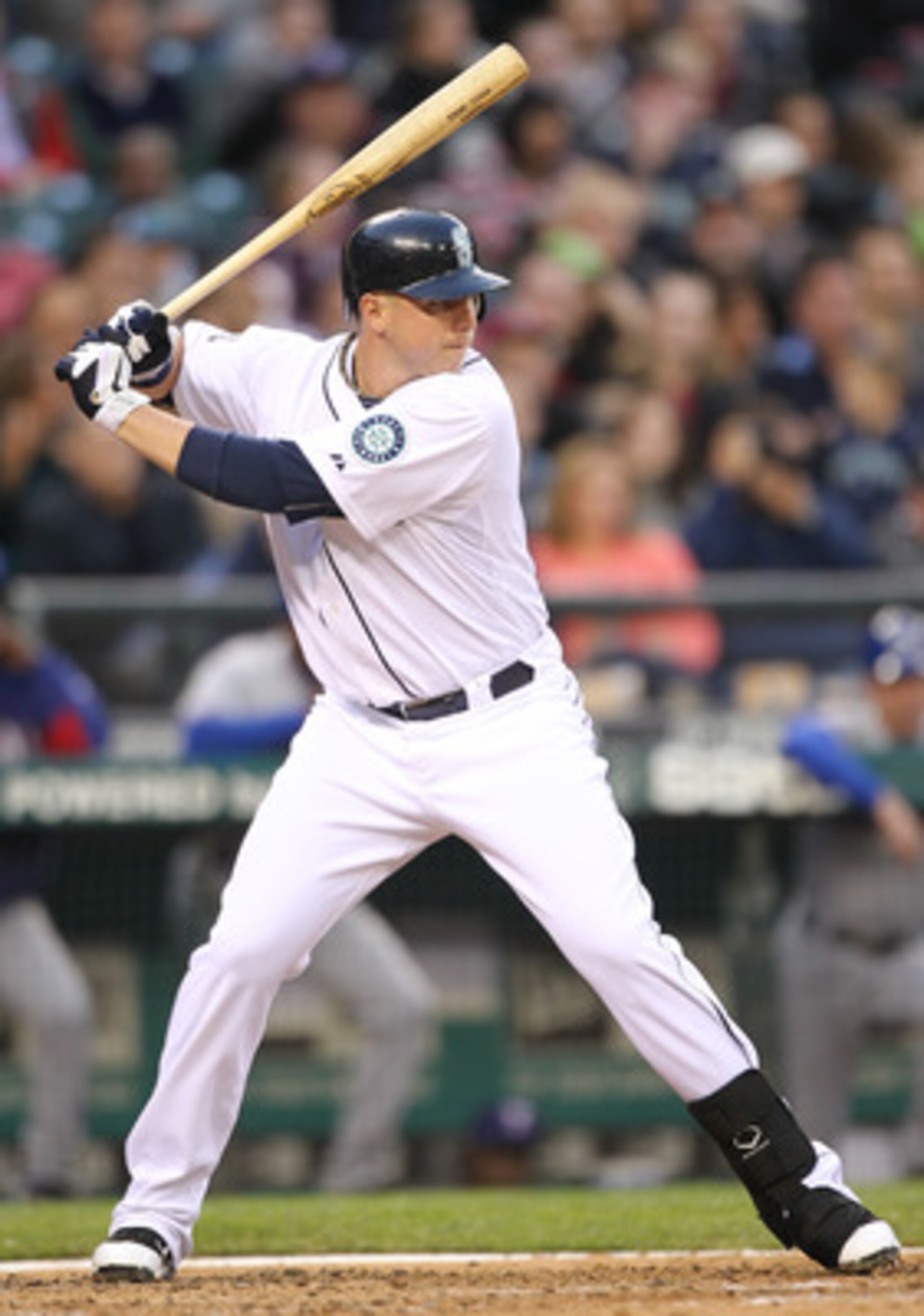 SEATTLE - MAY 04:  Justin Smoak #17 of the Seattle Mariners bats against the Texas Rangers at Safeco Field on May 4, 2011 in Seattle, Washington. (Photo by Otto Greule Jr/Getty Images)