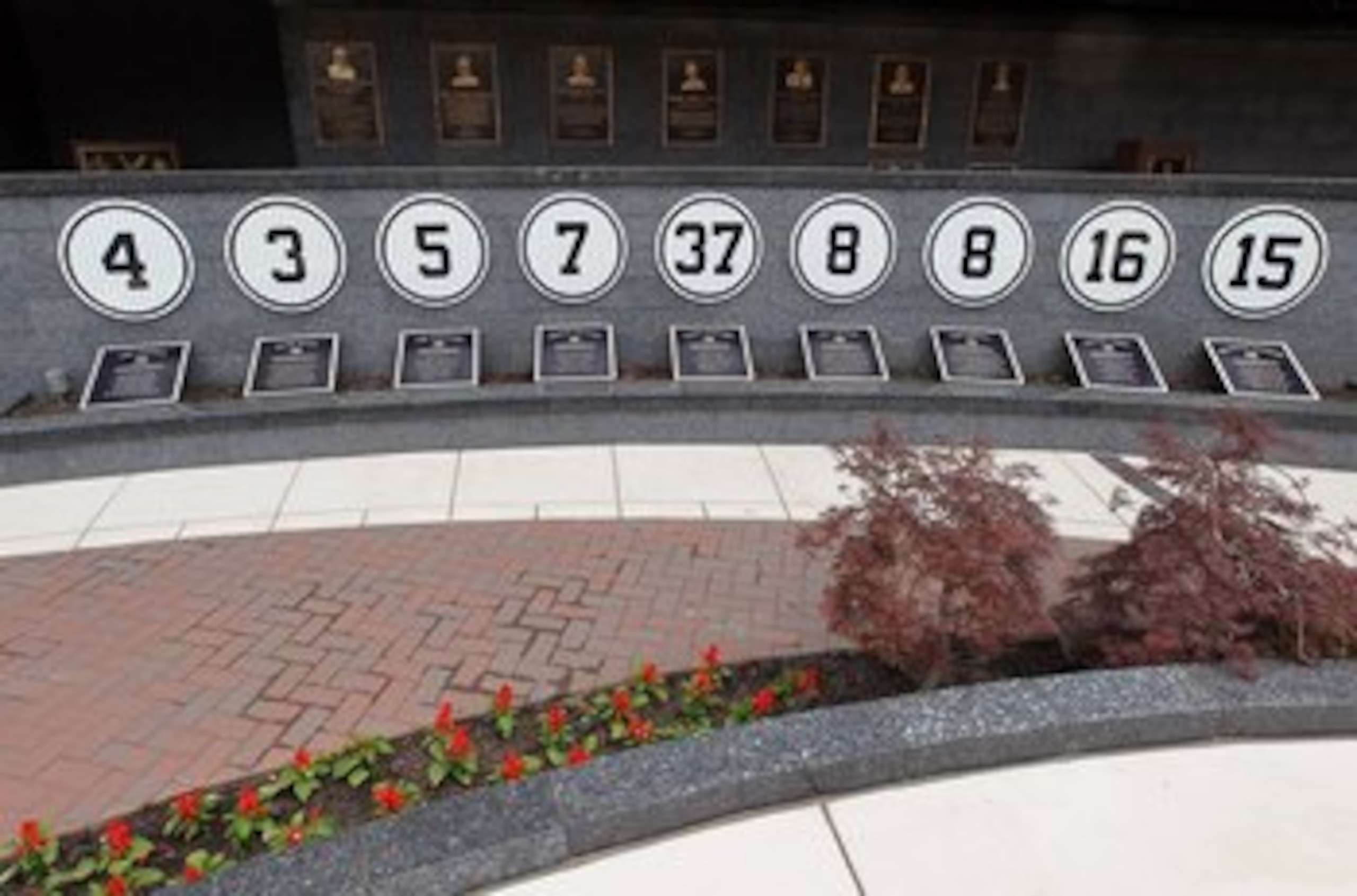 NEW YORK - MAY 02:  Retired numbers and plaques are seen in Monument Park at Yankee Stadium prior to game between the New York Yankees and the Chicago White Sox on May 2, 2010 in the Bronx borough of New York City. The Yankees defeated the White Sox 12-3.