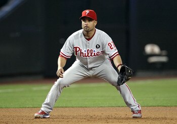 PHOENIX, AZ - APRIL 25:  Infielder Placido Polanco #27 of the Philadelphia Phillies in action during the Major League Baseball game against the Arizona Diamondbacks at Chase Field on April 25, 2011 in Phoenix, Arizona.  The Diamondbacks defeated the Phill