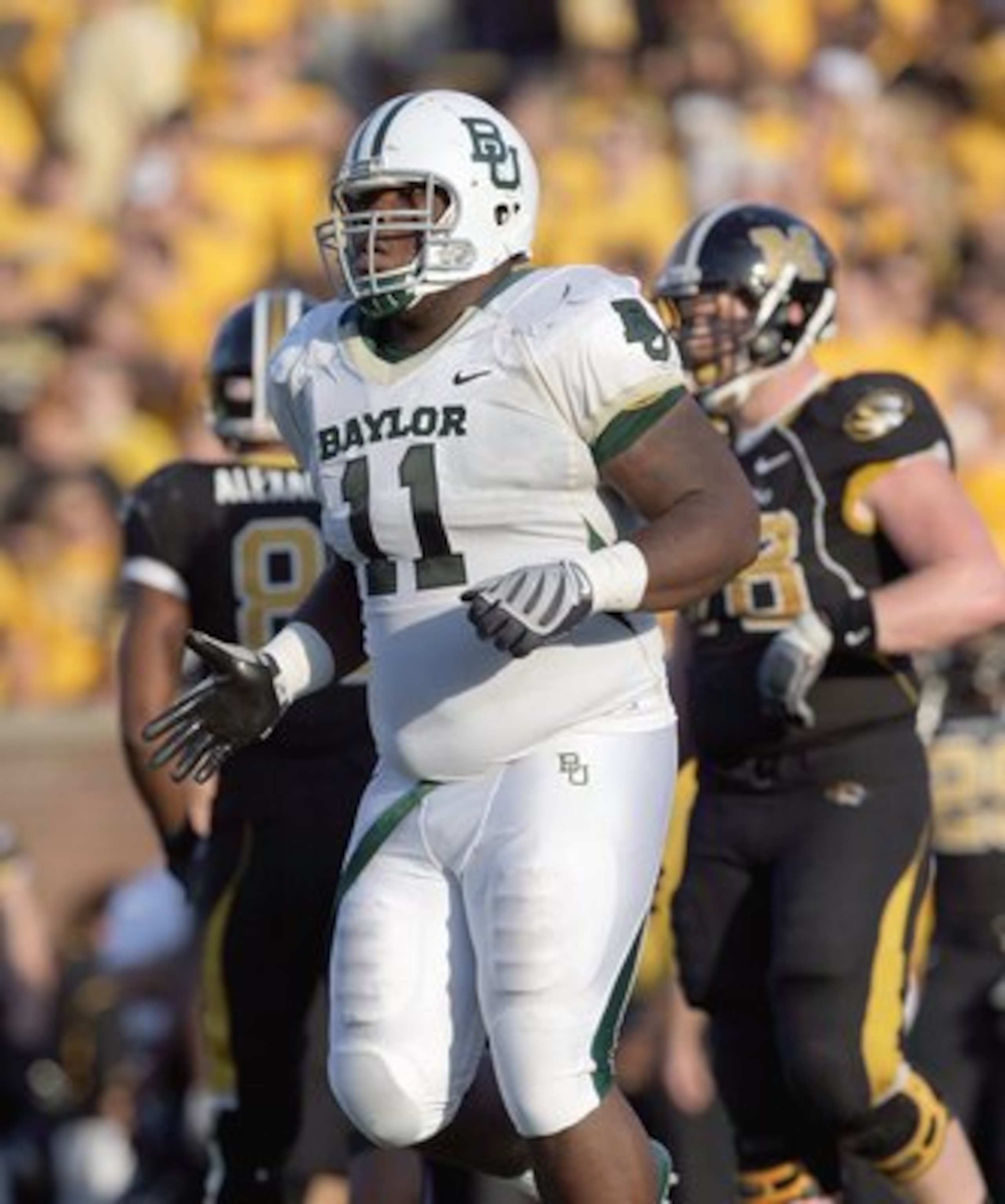 COLUMBIA, MO - NOVEMBER 7: Phil Taylor #11 of the Baylor Bears moves on the field during the game against the Missouri Tigers at Faurot Field at Memorial Stadium on November 7, 2009 in Columbia, Missouri. (Photo by Jamie Squire/Getty Images) COLUMBIA, MO - NOVEMBER 7: Phil Taylor #11 of the Baylor Bears moves on the field during the game against the Missouri Tigers at Faurot Field at Memorial Stadium on November 7, 2009 in Columbia, Missouri. (Photo by Jamie Squire/Getty Images)
