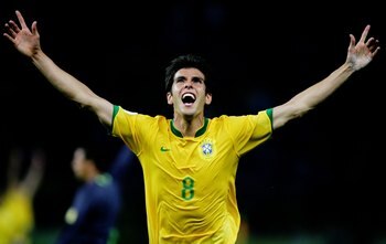 BERLIN - JUNE 13:  Kaka of Brazil celebrates scoring the opening goal during the FIFA World Cup Germany 2006 Group F match between Brazil and Croatia played at the Olympic Stadium on June 13, 2006 in Berlin, Germany.  (Photo by Alex Livesey/Getty Images)