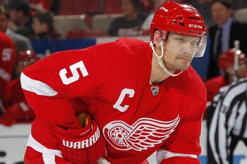 DETROIT, MI - APRIL 16: Nicklas Lidstrom #5 of the Detroit Red Wings looks on the Phoenix Coyotes in Game Two of the Western Conference Quarterfinals during the 2011 Stanley Cup Playoffs at Joe Louis Arena on April 16, 2011 in Detroit, Michigan.  (Photo b