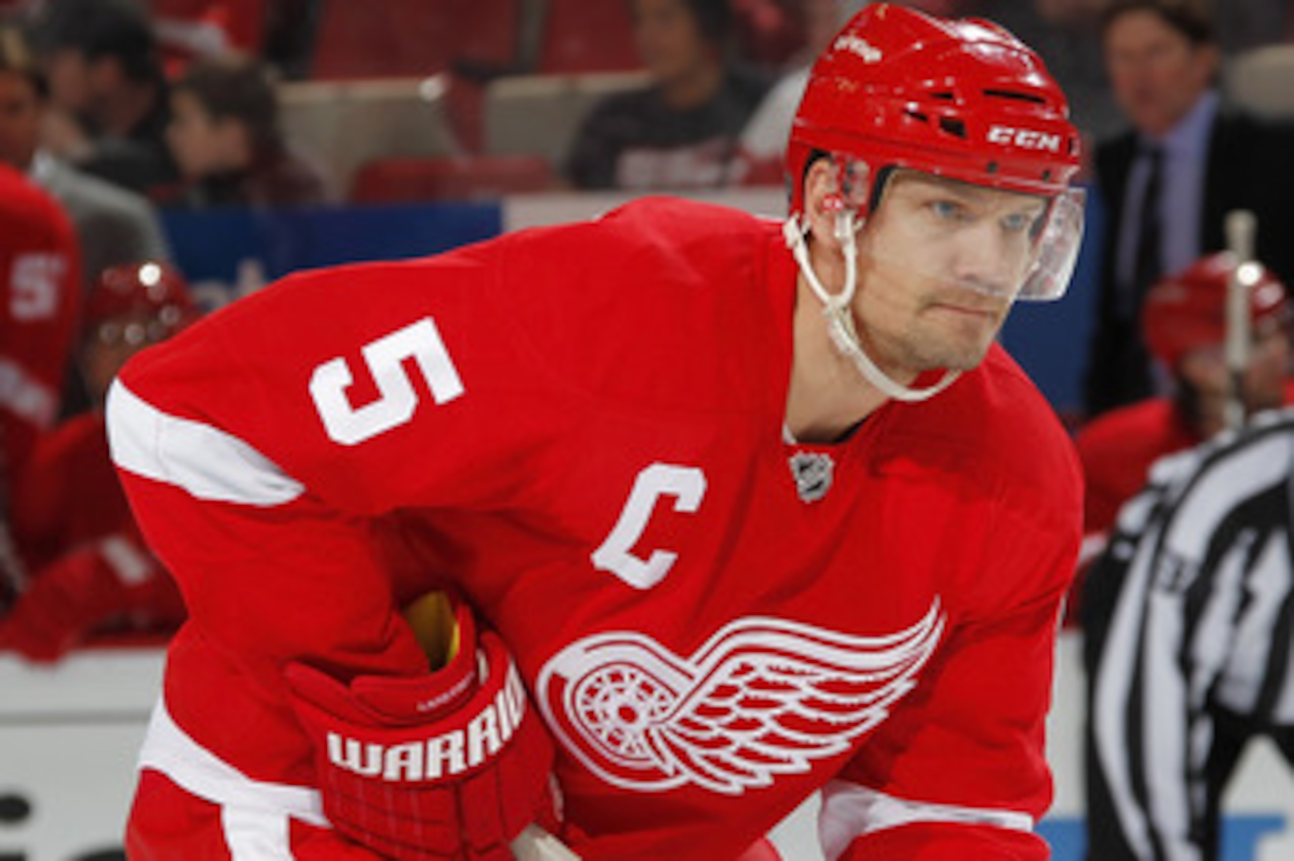 DETROIT, MI - APRIL 16: Nicklas Lidstrom #5 of the Detroit Red Wings looks on the Phoenix Coyotes in Game Two of the Western Conference Quarterfinals during the 2011 Stanley Cup Playoffs at Joe Louis Arena on April 16, 2011 in Detroit, Michigan.  (Photo b