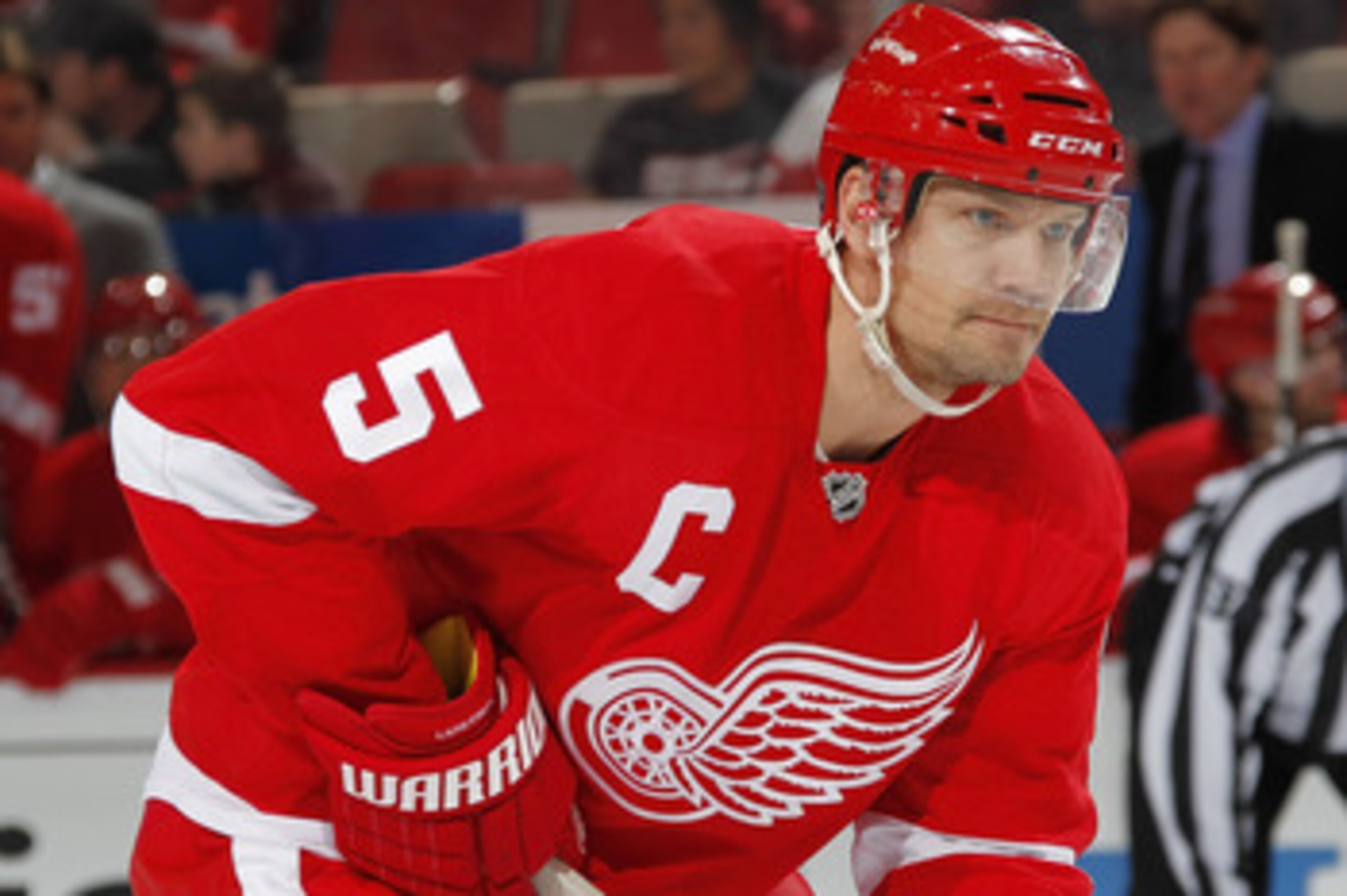 DETROIT, MI - APRIL 16: Nicklas Lidstrom #5 of the Detroit Red Wings looks on the Phoenix Coyotes in Game Two of the Western Conference Quarterfinals during the 2011 Stanley Cup Playoffs at Joe Louis Arena on April 16, 2011 in Detroit, Michigan.  (Photo b