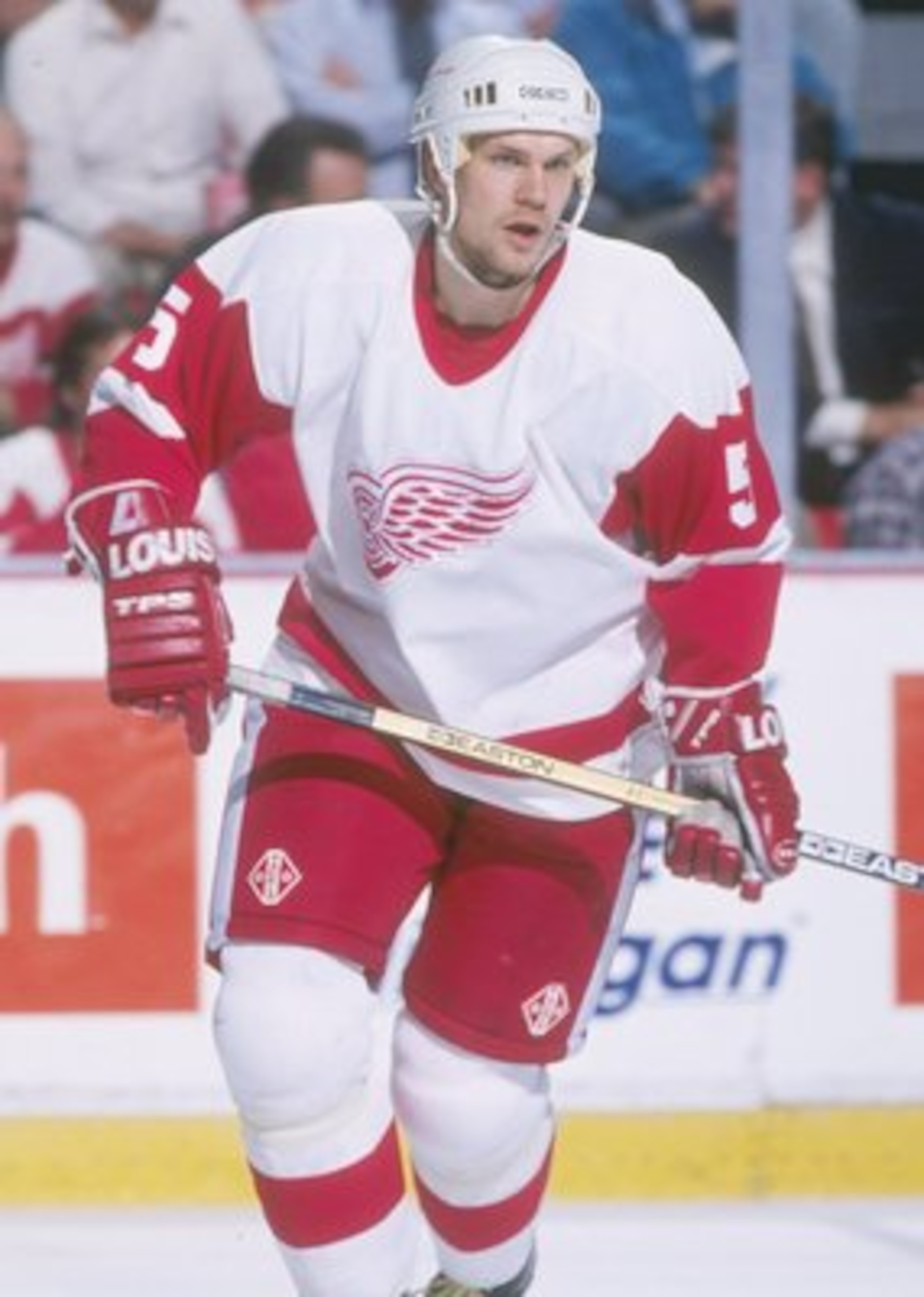 22 May 1997: Defenseman Nicklas Lidstrom of the Detroit Red Wings moves down the ice during a playoff game against the Colorado Avalanche at Joe Louis Arena in Detroit, Michigan. The Red Wings won the game, 6-0.