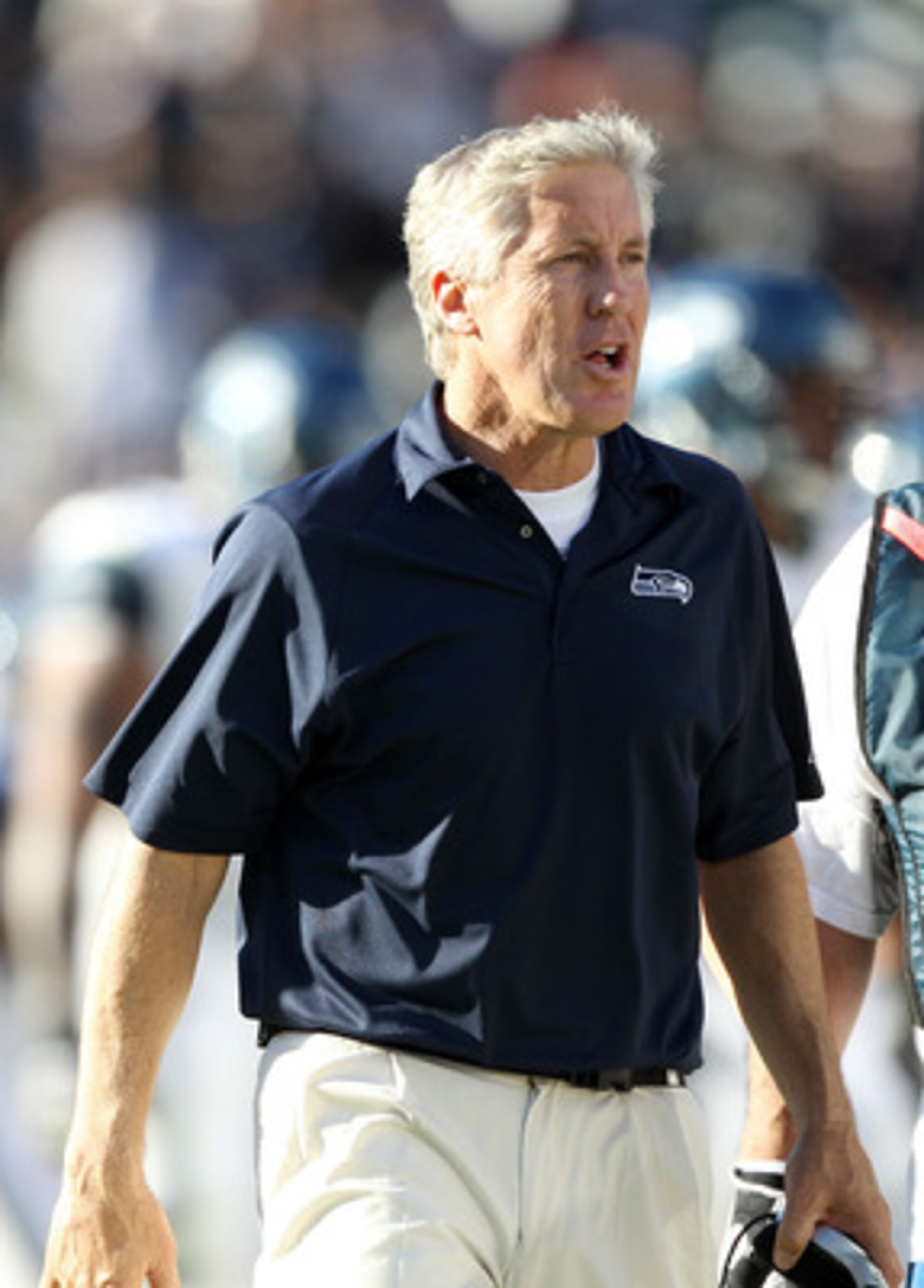 OAKLAND, CA - OCTOBER 31:  Head coach Pete Carroll of the Seattle Seahawks in action against the Oakland Raiders at Oakland-Alameda County Coliseum on October 31, 2010 in Oakland, California.  (Photo by Ezra Shaw/Getty Images)