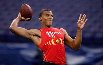 INDIANAPOLIS, IN - FEBRUARY 27: Cam Newton passes the ball during the 2011 NFL Scouting Combine at Lucas Oil Stadium on February 27, 2011 in Indianapolis, Indiana. (Photo by Joe Robbins/Getty Images)