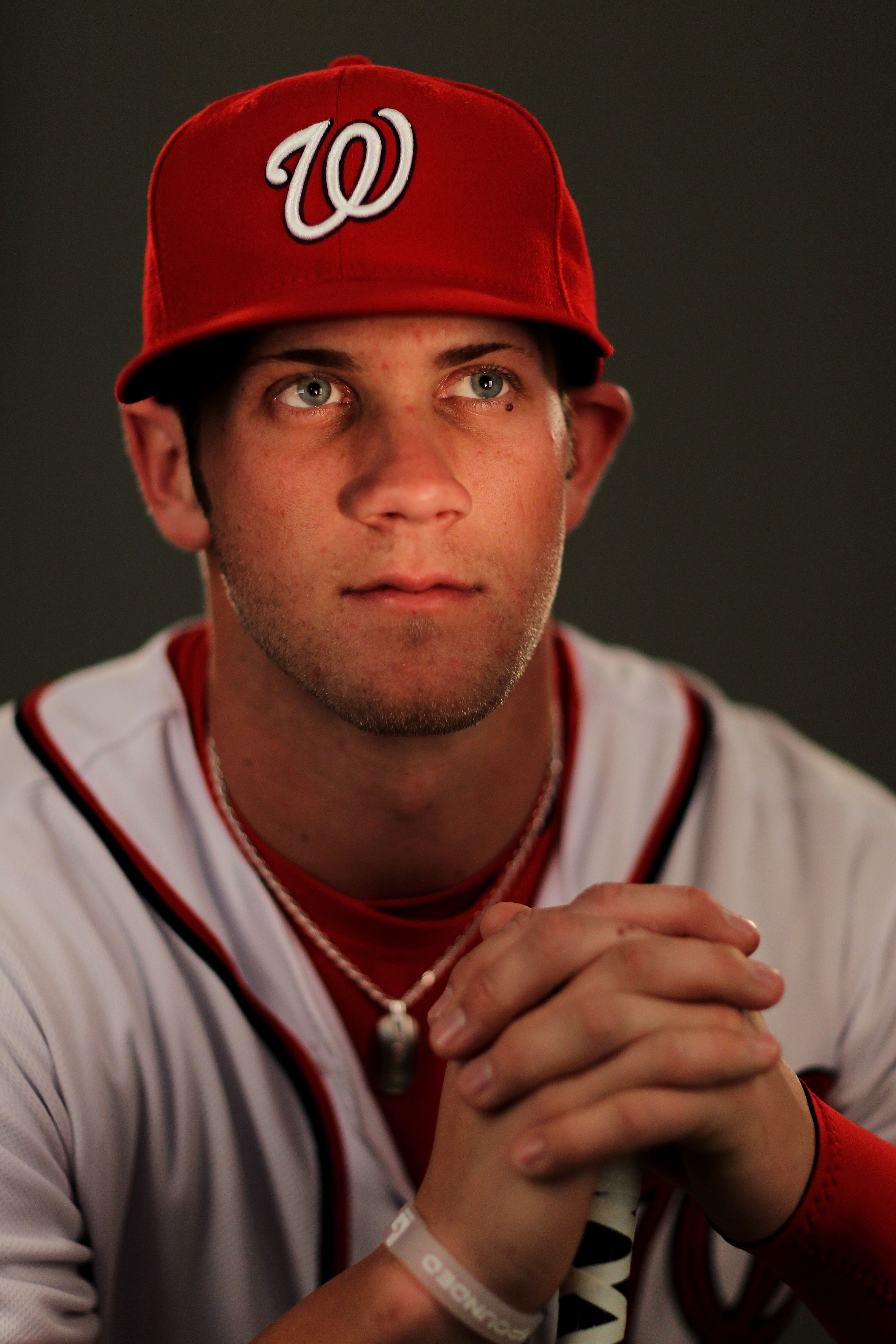 VIERA, FL - FEBRUARY 25:  Bryce Harper #34 of the Washington Nationals poses for a portrait during Spring Training Photo Day at Space Coast Stadium on February 25, 2011 in Viera, Florida.  (Photo by Al Bello/Getty Images)